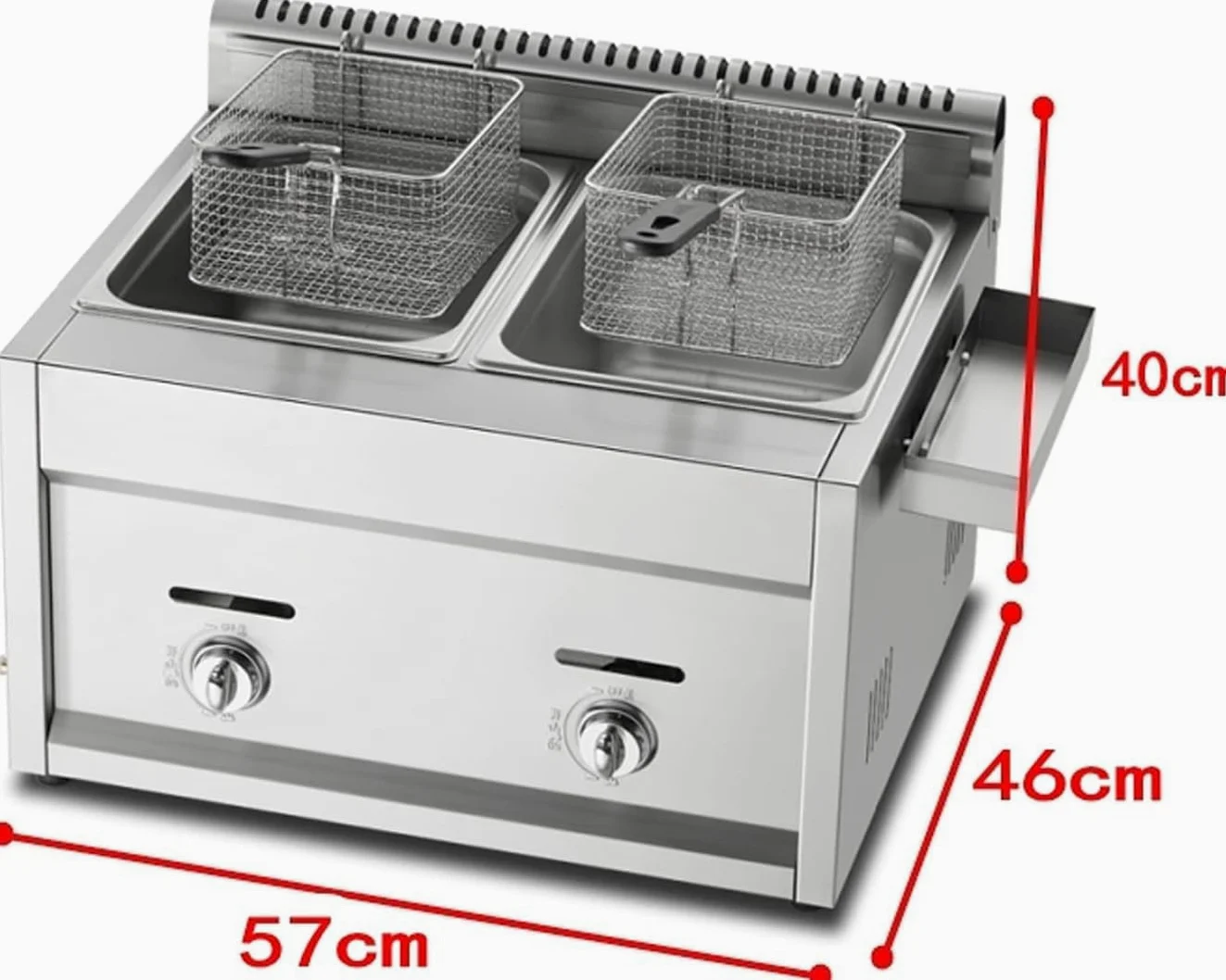 Friggitrice a gas GPL a doppio serbatoio, in acciaio inox, con cestello e coperchio, per cucina e ristorante