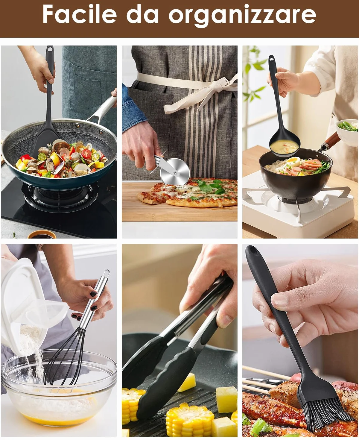Czemo Utensili Cucina Silicone 44 Pezzi Set Mestoli Cucina Silicone Resistente al Calore Antiaderenti Utensili da Cucina con Secchio Portaoggetti, Lavabile In Lavastoviglie