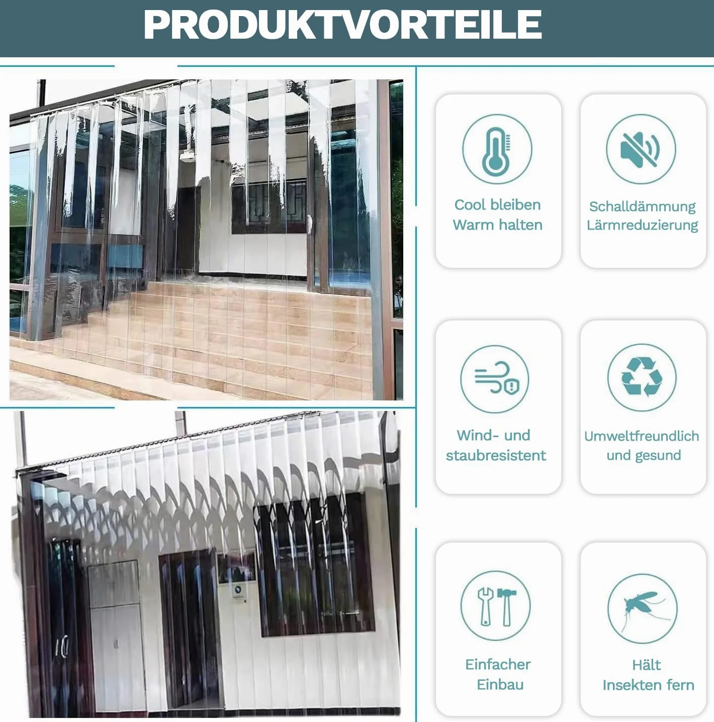 Tenda a strisce in PVC, 0,6 x 164 m, spessore 2 mm, trasparente, trasparente, resistente alle intemperie, in PVC, per animali domestici, 0,18 x 50 m