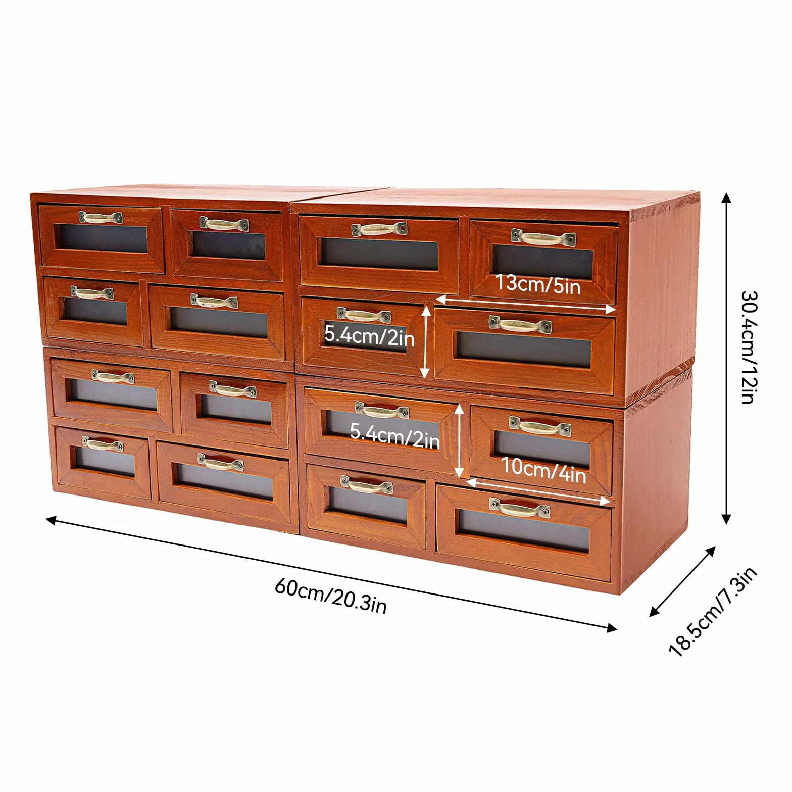 4 armadietti vintage in legno, 16 cassetti con finestra a vista, organizer da scrivania per ufficio e bricolage, cassettiera retrò per piccoli oggetti, contenitore