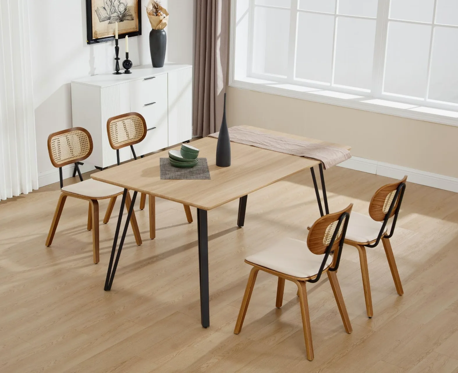 Ya-Home Set di 2 Sedie da Pranzo in Rattan Sedie da Cucina con Cuscino in Ecopelle Sedia da Salotto Imbottite con Gambe in Legno Design Retrò per Sala da Pranzo/Soggiorno