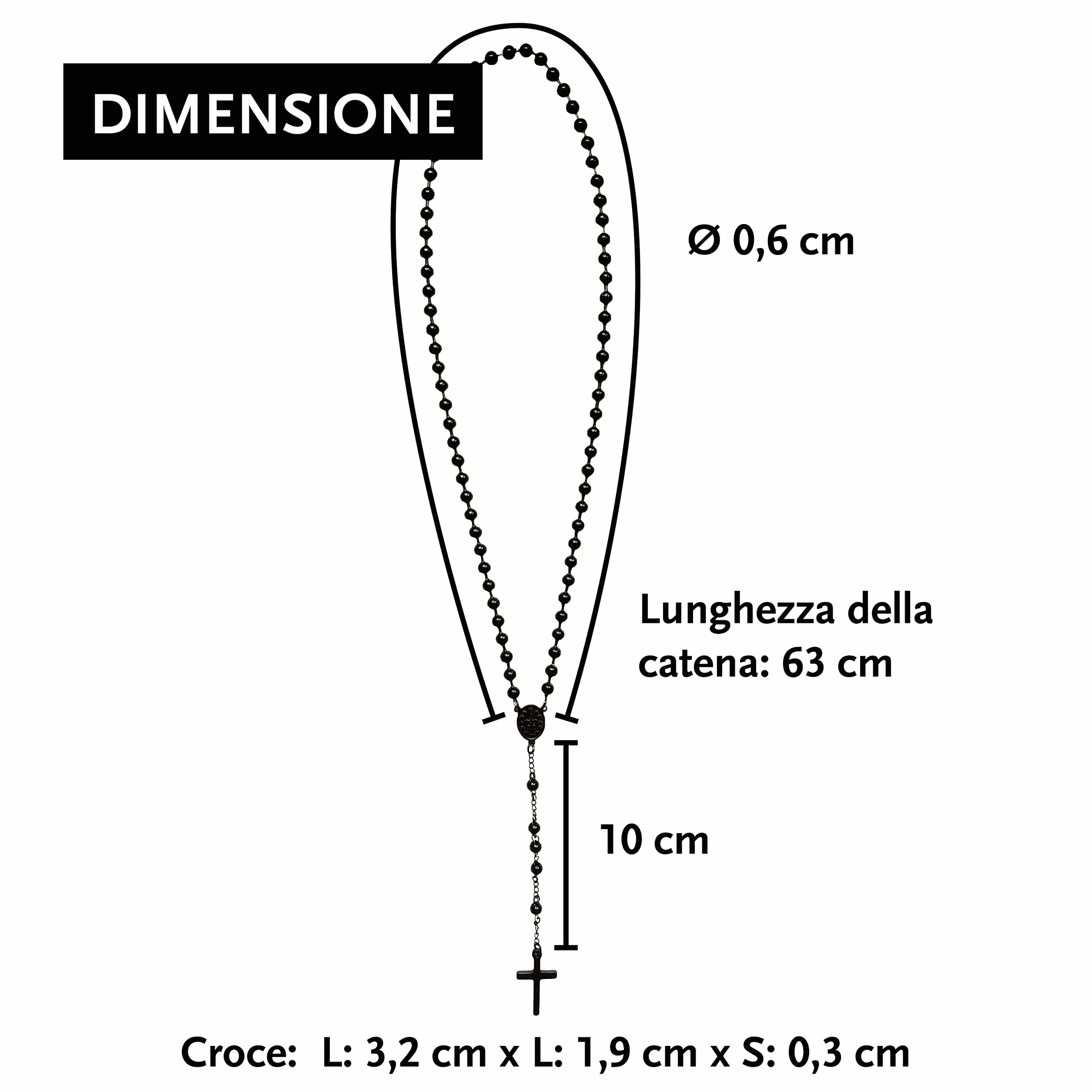 Rosario da uomo in acciaio inox 63 cm nero