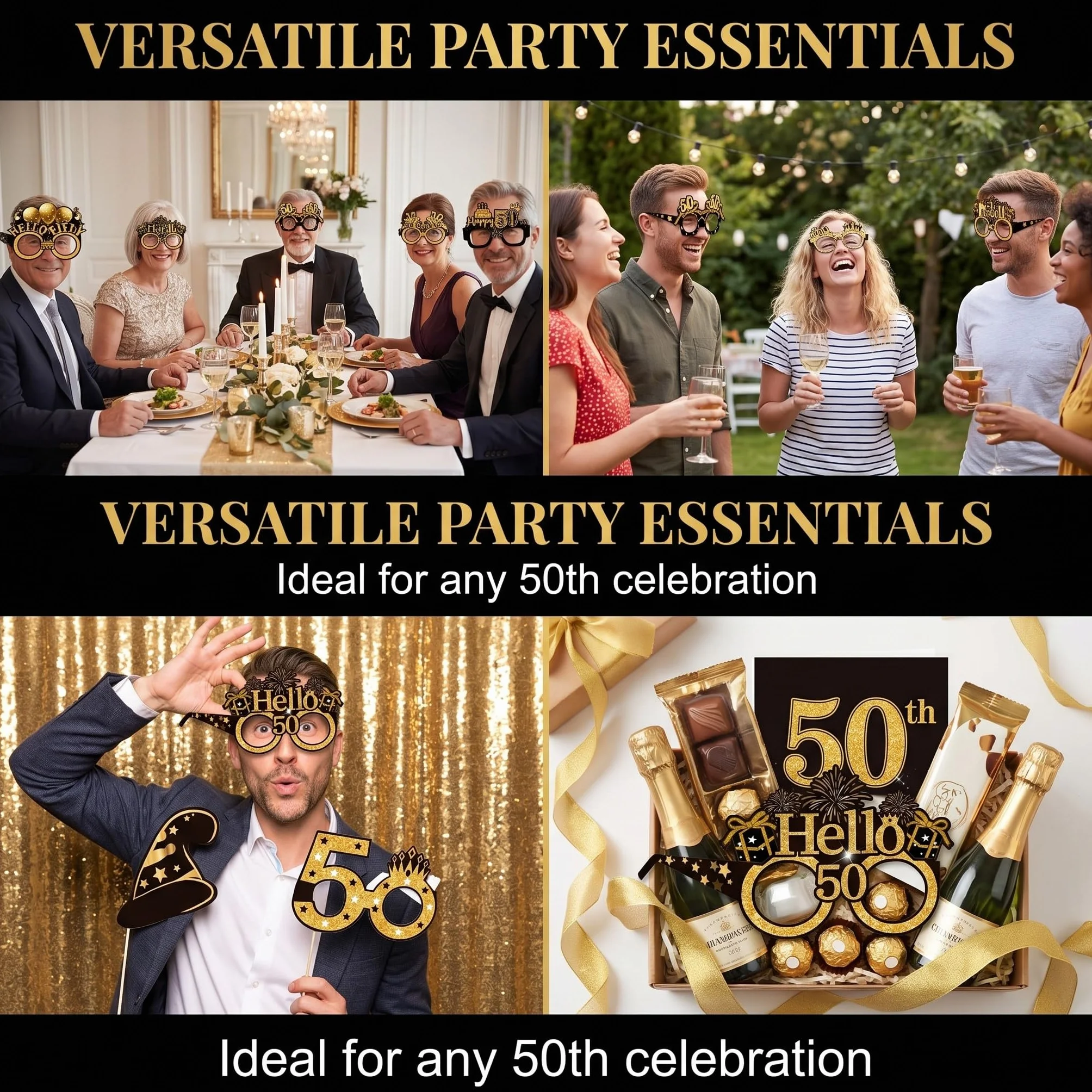 8 Pezzi Occhiali 50 Anni Compleanno - Gadget Divertenti per Photobooth e Decorazioni Festa, Bomboniere Originali per Uomo e Donna, Accessori per Foto Ricordo e Scherzi Compleanno
