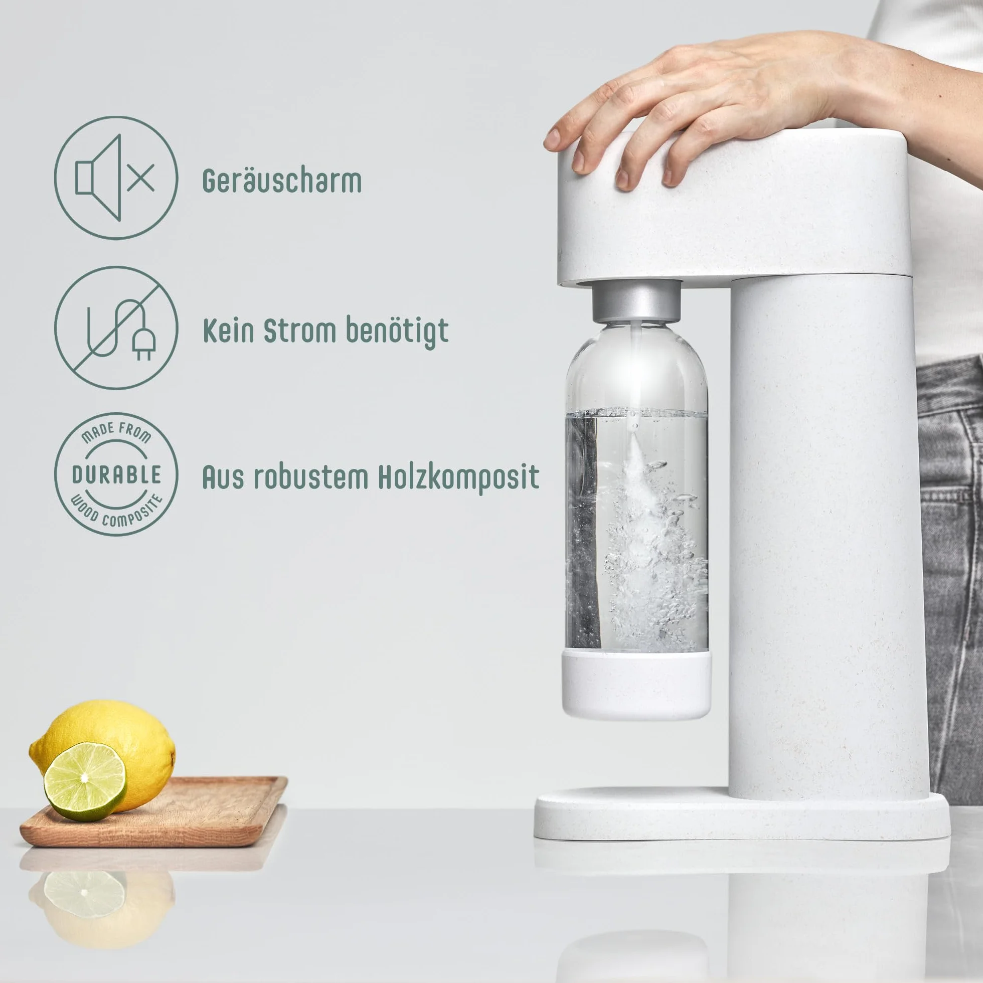 Mysoda Woody Gasatore d’acqua frizzante composito legno con bottiglia PET e bombola CO2 Nero