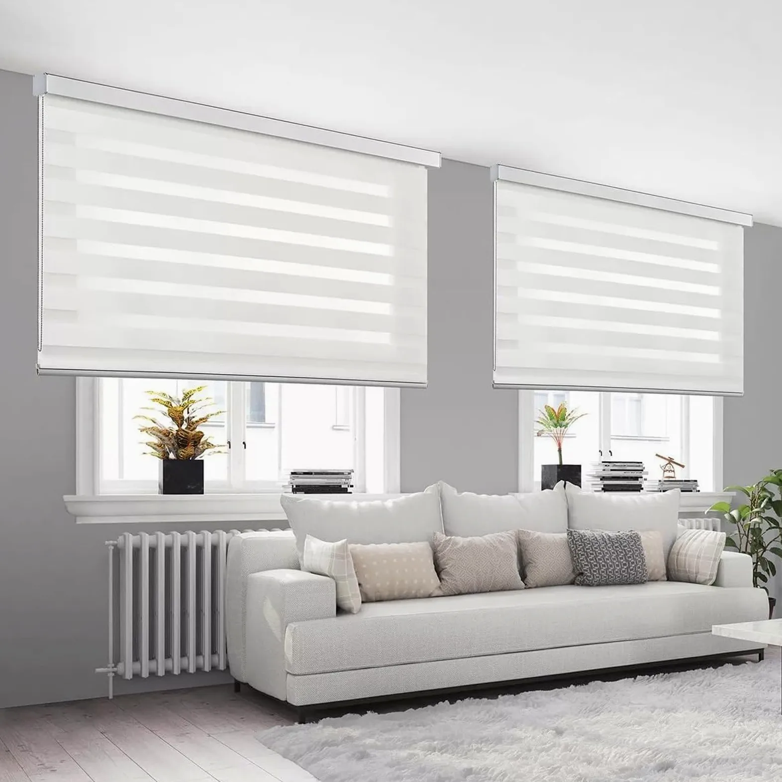 Tenda a Rullo per Interni Doppio Strato con Cassonetto e Catenella, Adatto a Finestra/Porta Finestra, Regolazione Luce e Privacy (Bianco001, 120x300)