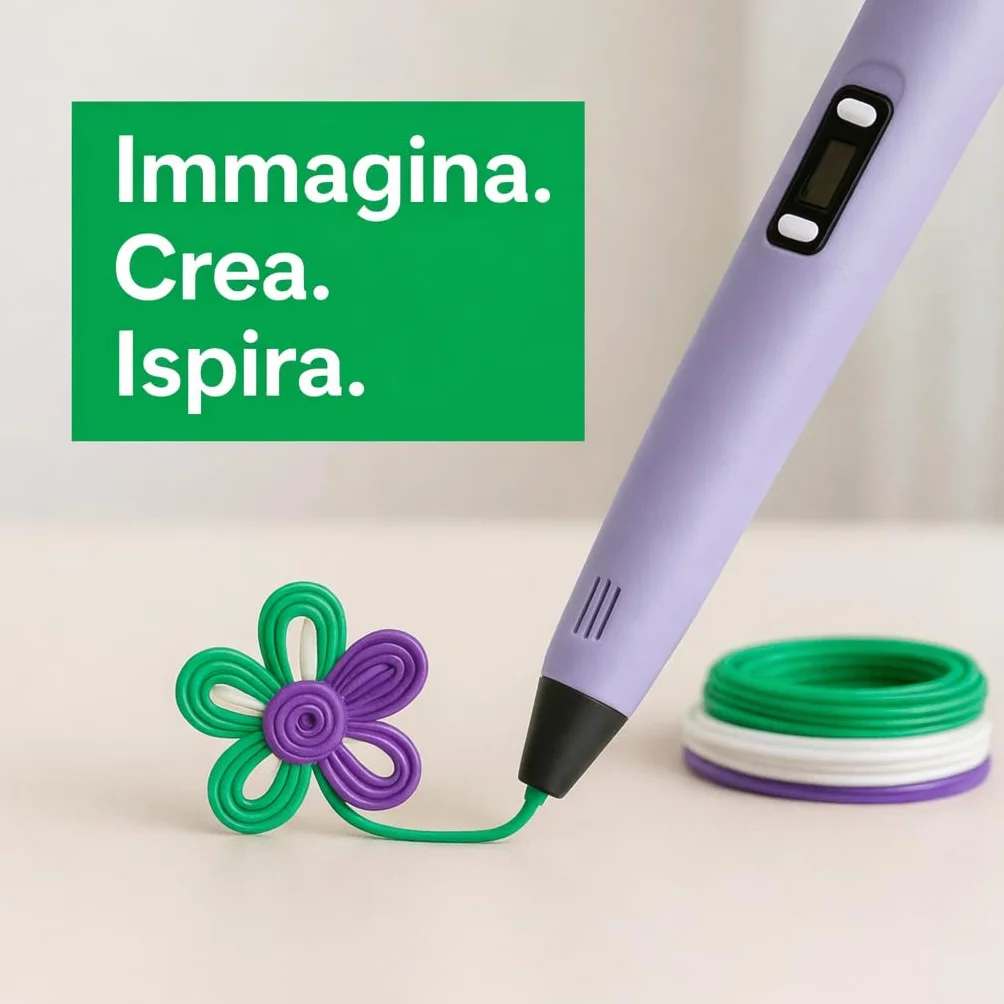 Penna 3D di Precisione con 45m Filamento PLA 15 Colori, Velocità Regolabile per Modellazione 3D e Fai-da-te