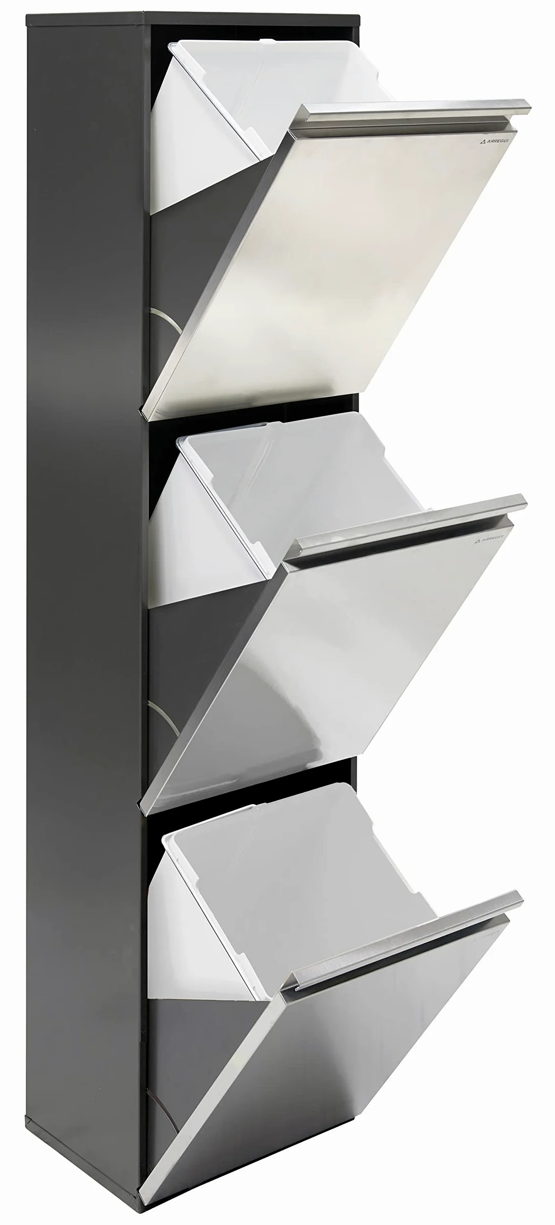 Arregui Vario CR305 Pattumiera Differenziata 3 Scomparti | 3 x 16L (48L) | Contenitore in Acciaio Inox | Mobile per Raccolta Differenziata | Cestino per Spazzatura da Cucina e Ufficio