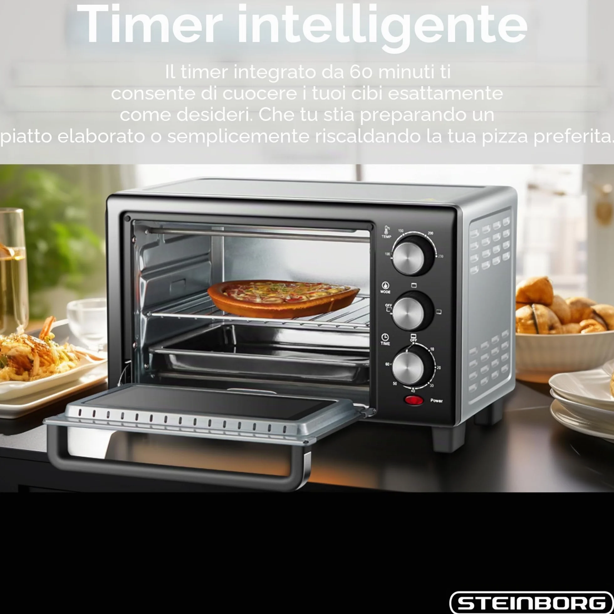 STEInBORG Mini forno 15 litri 3 in 1 forno per pizza calore superiore/inferiore 60 minuti