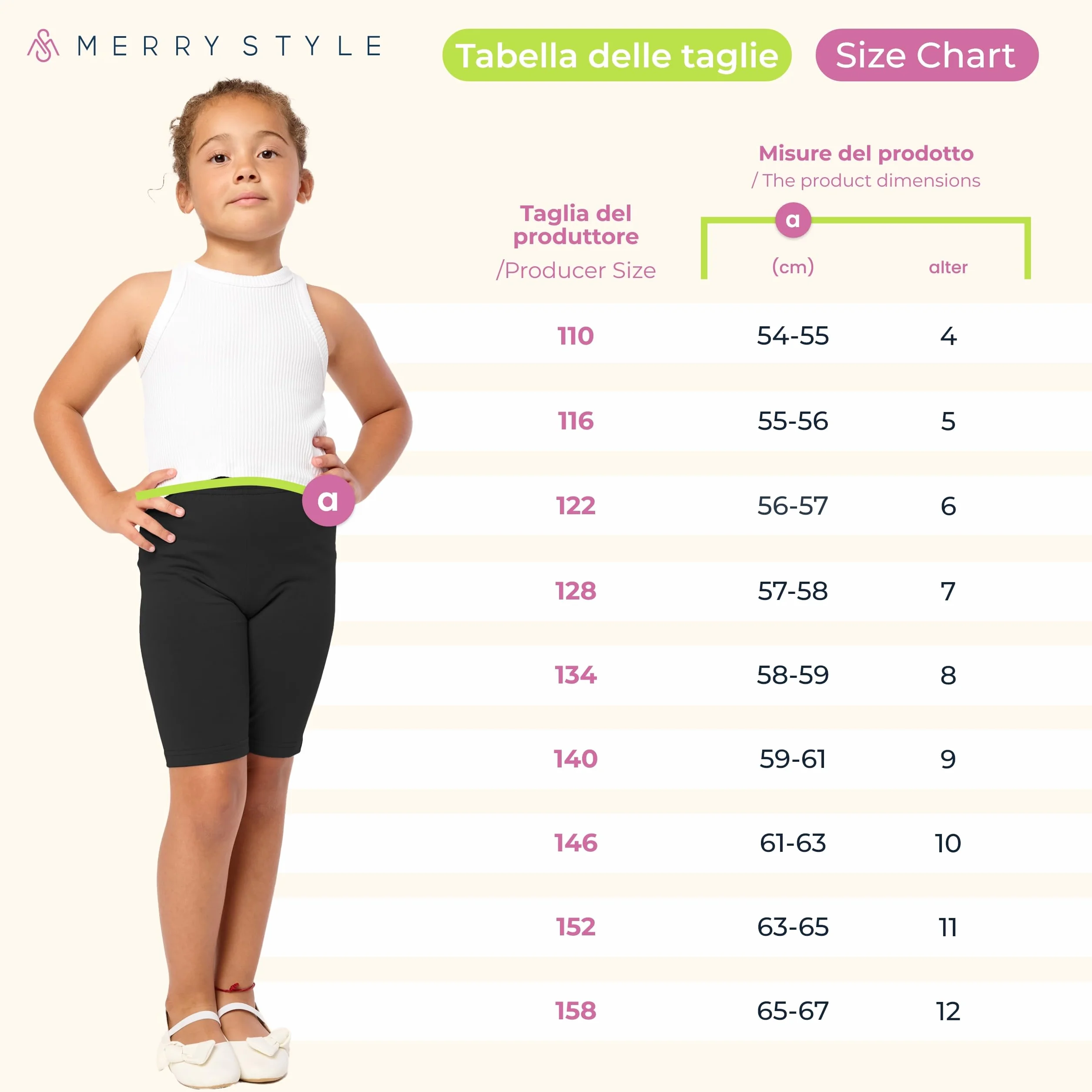 Merry Style Leggings Corti Bambina e Ragazza MS10-227