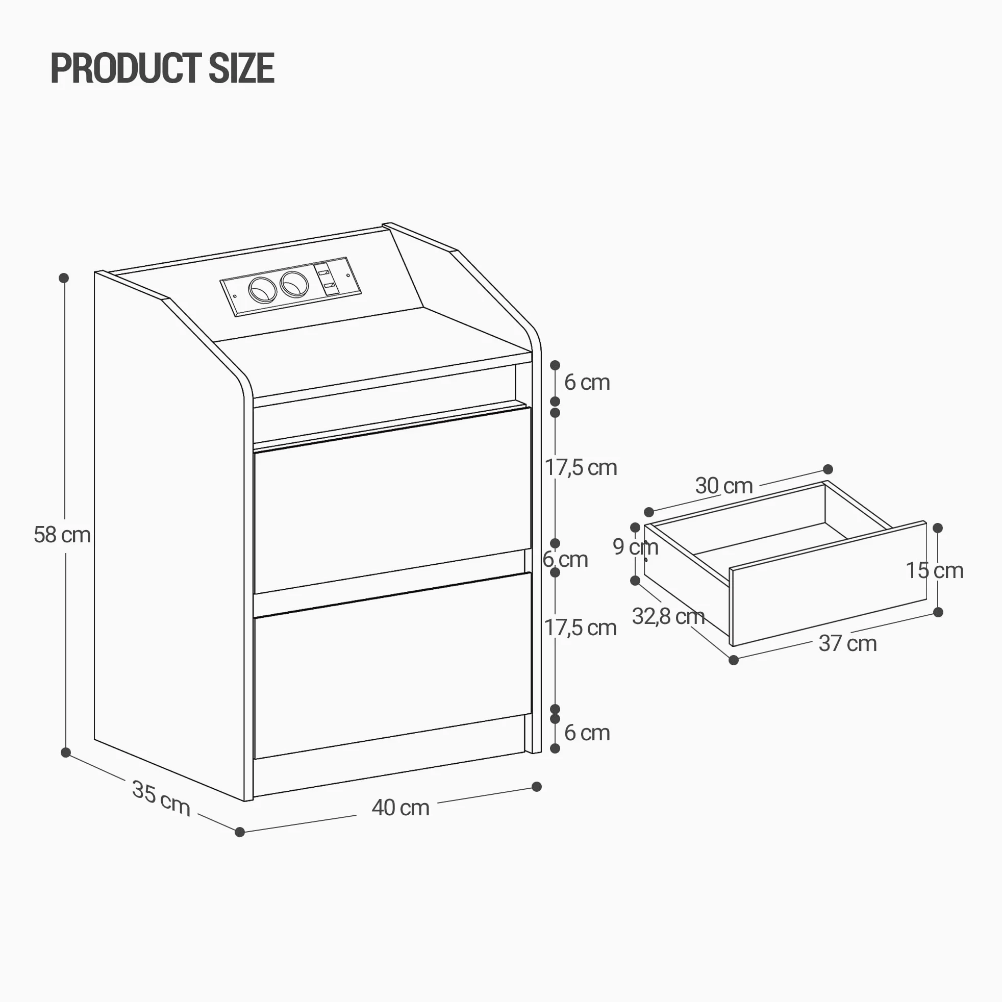 Hzuaneri Comodini set di 2,Luci a LED, Stazione di Ricarica e 2 Cassetti | Tavolino da Notte con Porte USB e Prese di Corrente, Ideale per Soggiorno e Camera da Letto, Bianco NS30103X