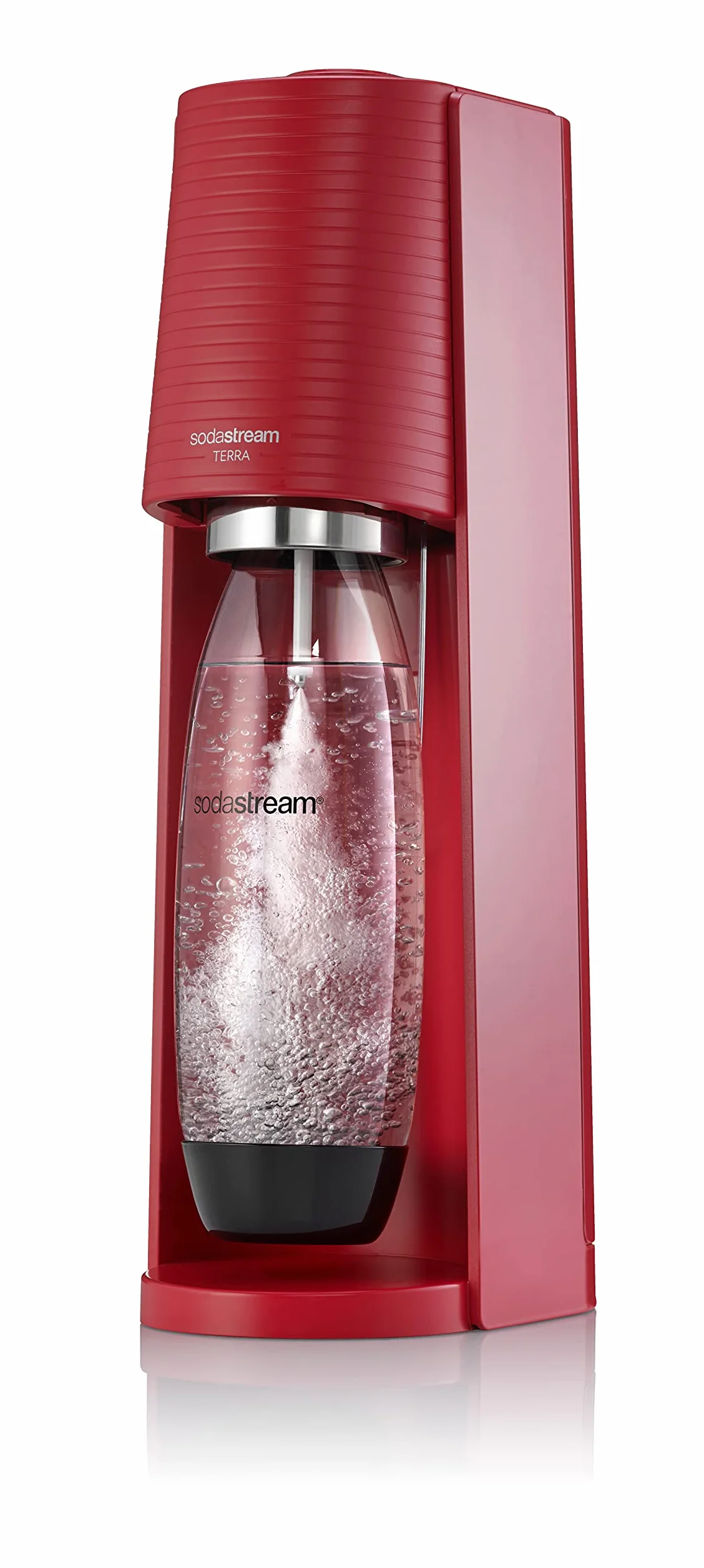 SodaStream Terra - Macchina per Acqua frizzante, Confezione da 1 Bottiglia 1 l + 1 Ricarica di Gas 60 l a Clip, Colore: Rosso