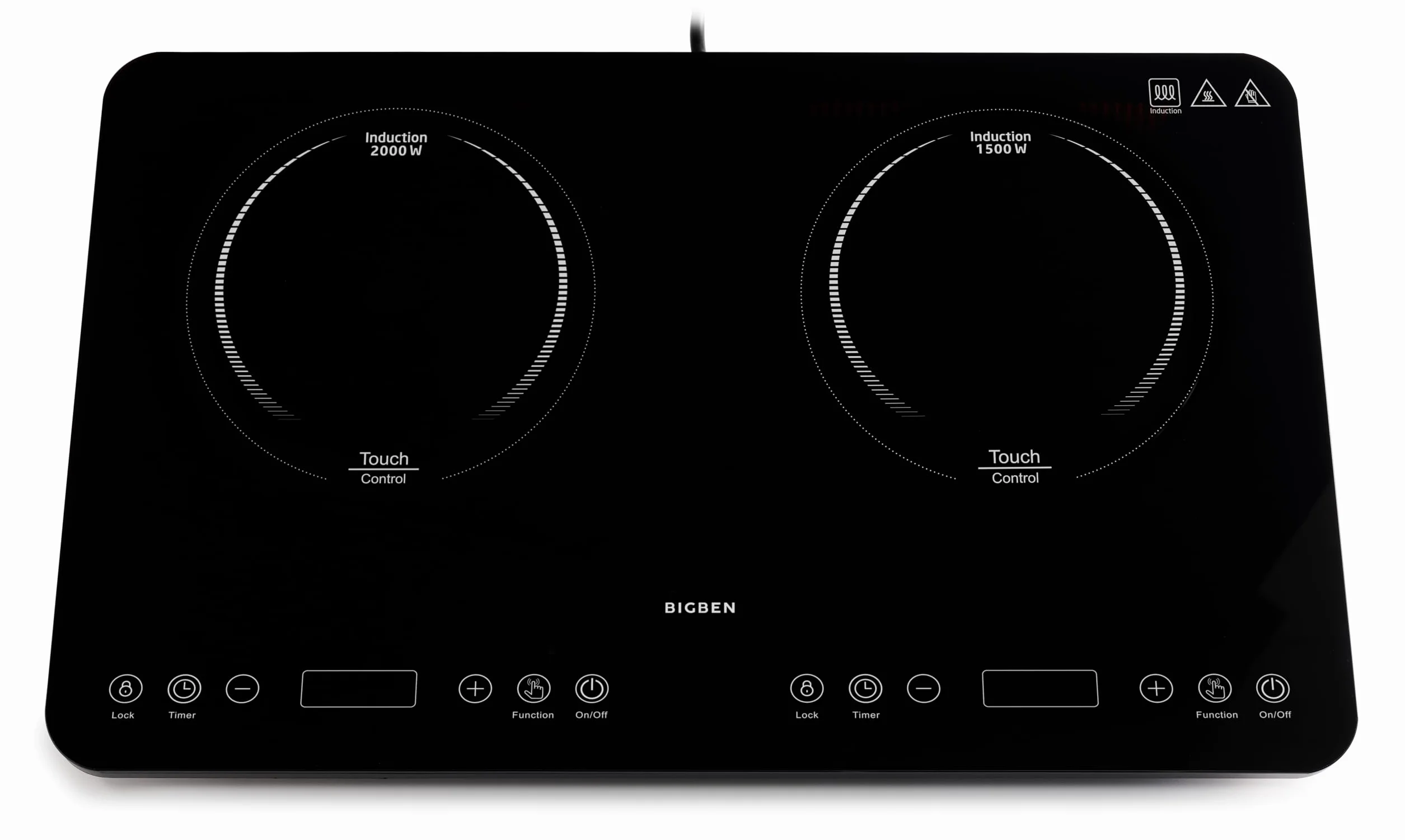 Bigben - Doppio piano cottura a induzione CKDUO2BK, 3500 W, 2 fuochi, timer, controllo della temperatura 60-240 °C, facile pulizia