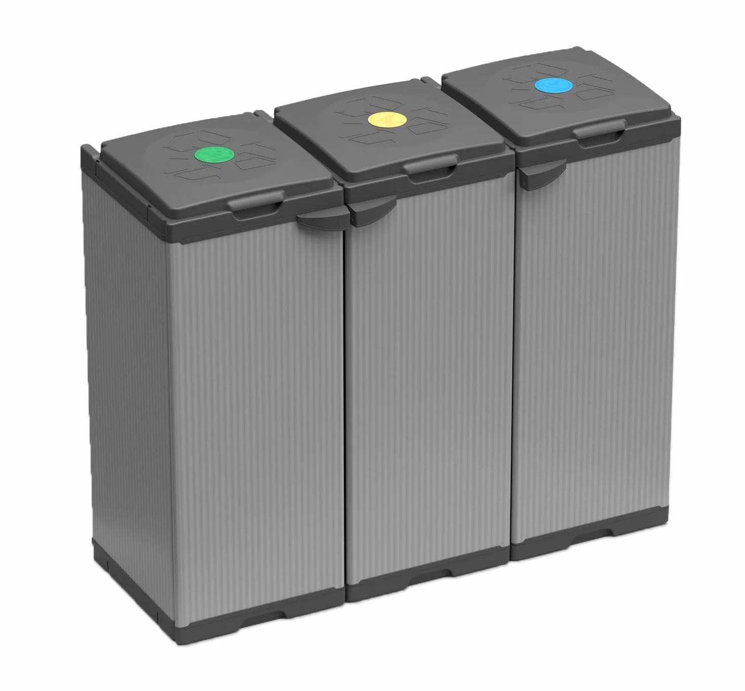 Armadietto Pattumiera Tris 240 Lt da Esterno 3 Ante 3 Vani,102x38x87h cm Coperchi Ferma Sacco – Raccolta Differenziata, Montaggio Senza Viti, Resistente – Made in Italy