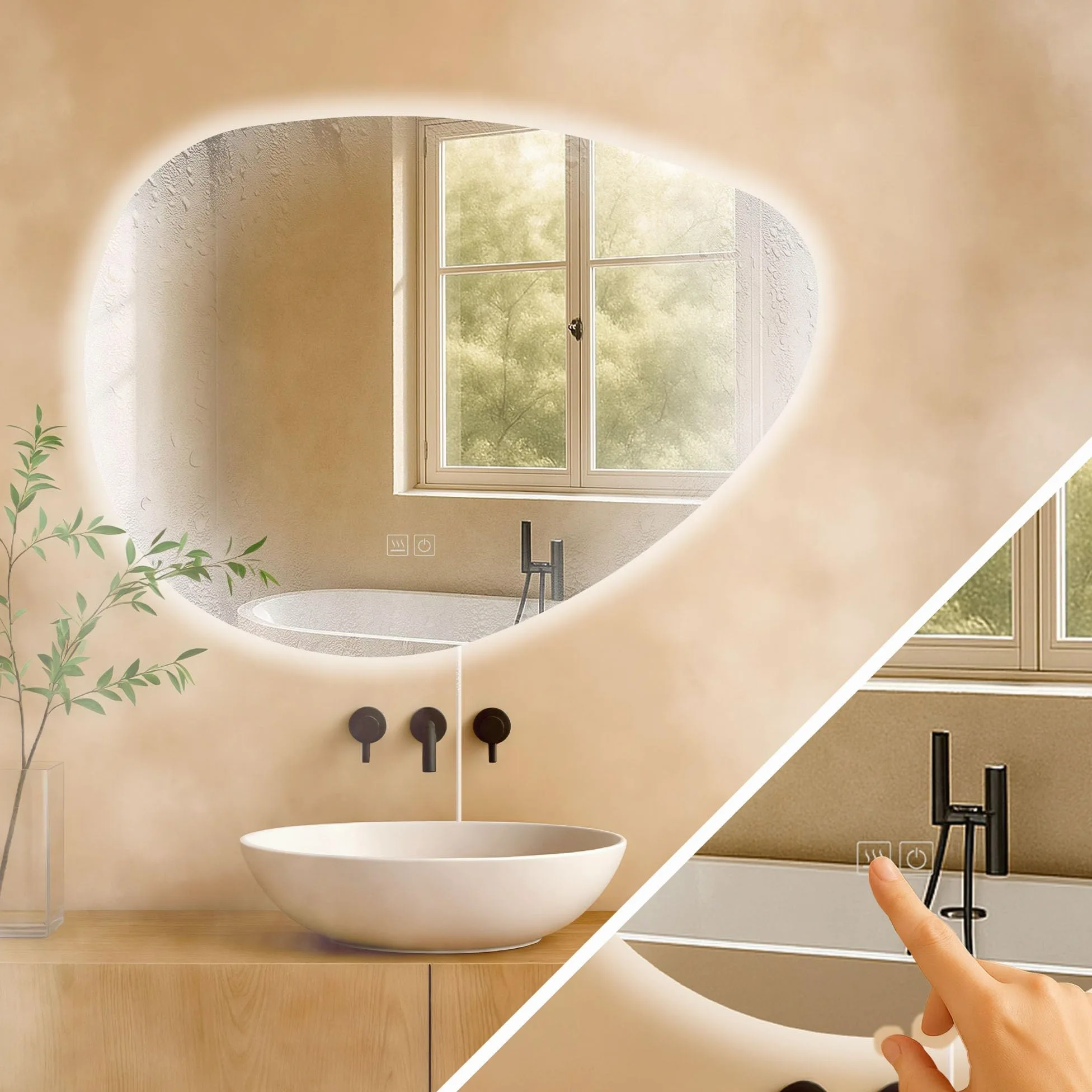 CLP Specchio da Bagno Almafie con Illuminazione, Specchio da Bagno antiappannamento, Specchio da Parete LED, con e Senza Bluetooth, Contenuto del Set:Senza Bluetooth