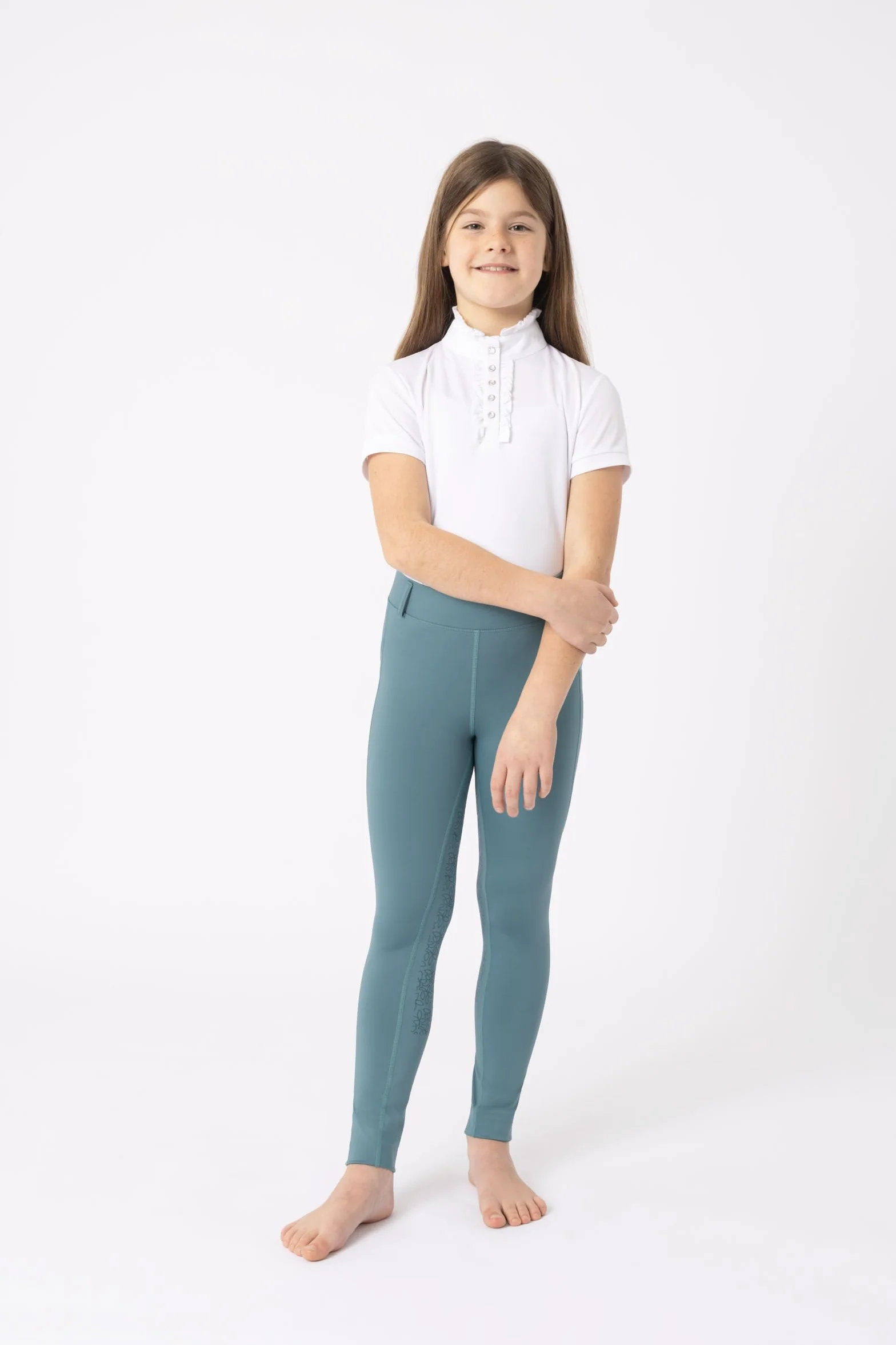 HORZE Leggings da equitazione per bambini con passanti per cintura e custodia per cellulare