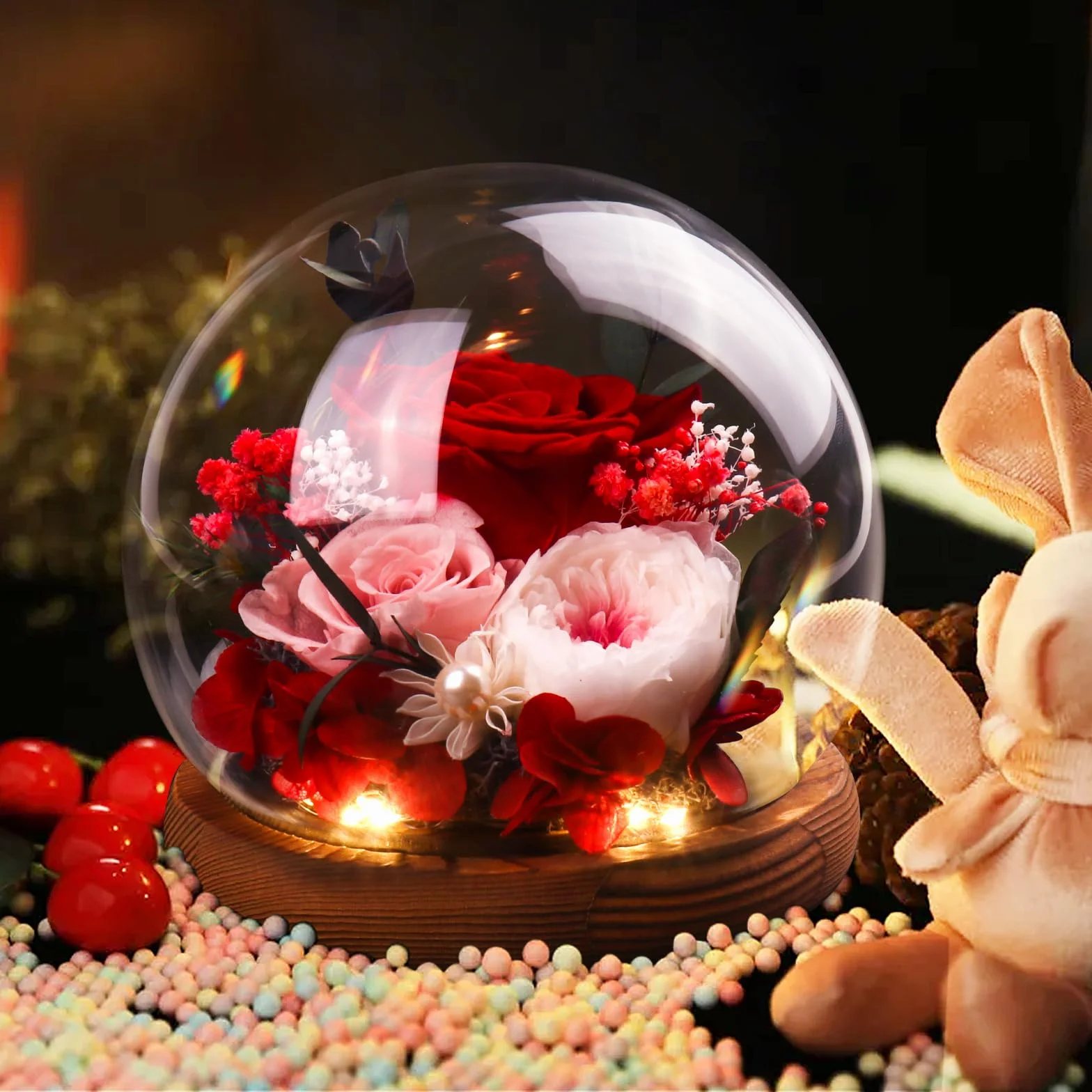 Rosa Stabilizzata Vera Regalo Festa della Mamma Donna Moglie LED Eterna Anniversario Rosso
