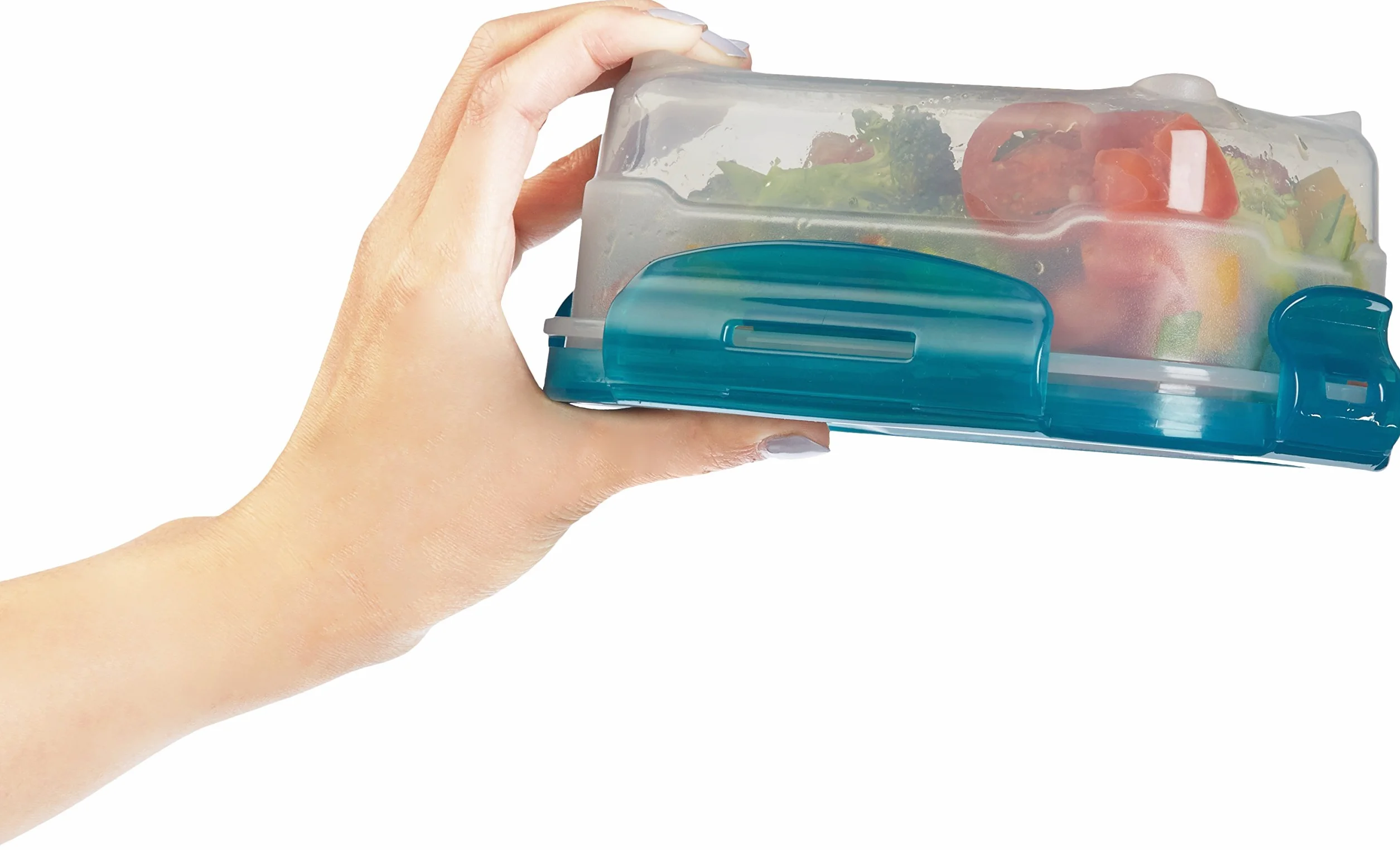 Amazon Basics Set di 3 contenitori ermetici per alimenti da 0.6 litri, senza BPA, plastica, azzurro