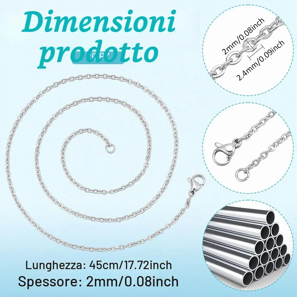 PH PandaHall Catena Collana Fai Da Te 45cm Acciaio Inox per Gioielli