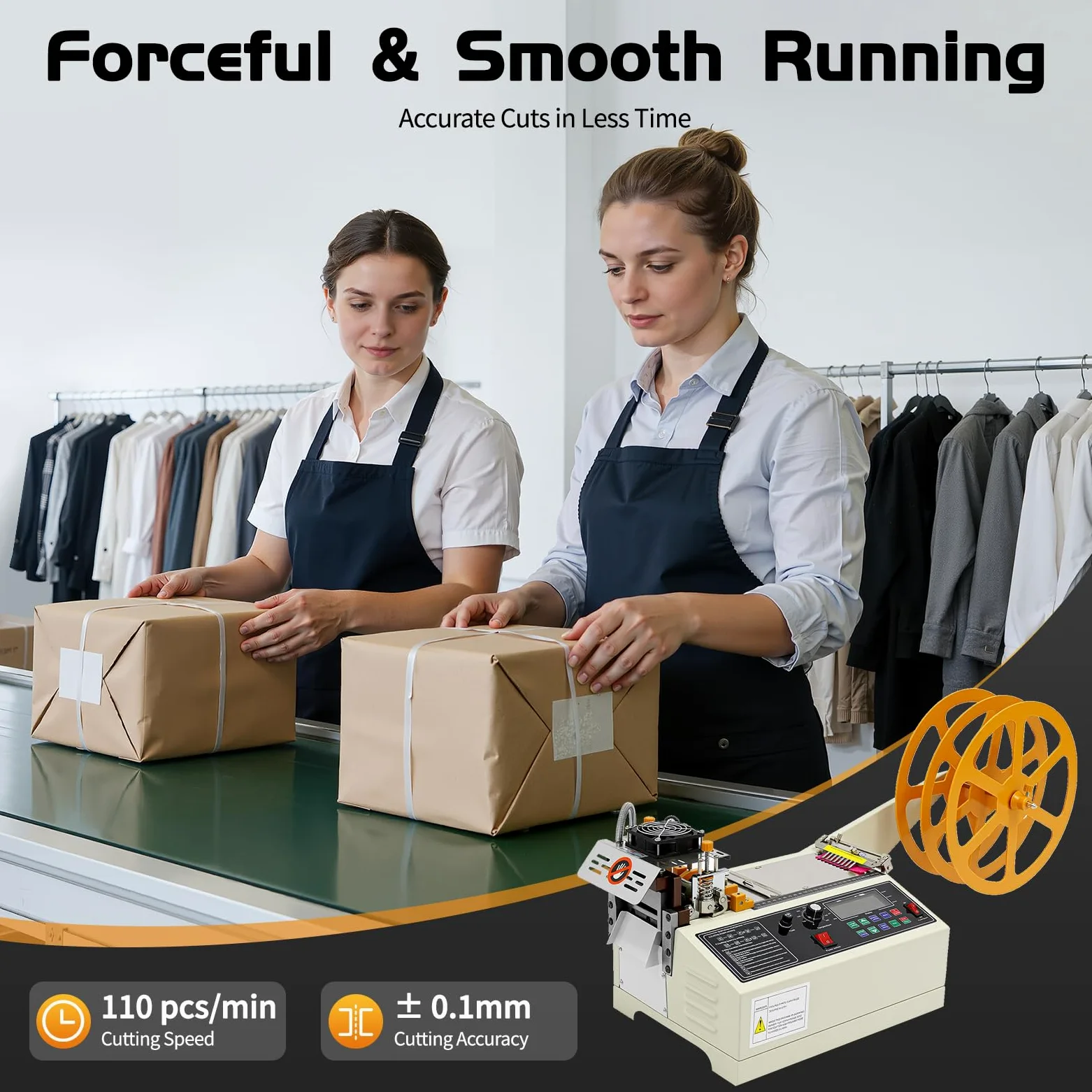400 W industriale a caldo e freddo taglierina automatica con sigillatura, precisione di taglio ± 0,1 mm, raffreddamento silenzioso, avviso materiale e arresto di emergenza, per officina linea di