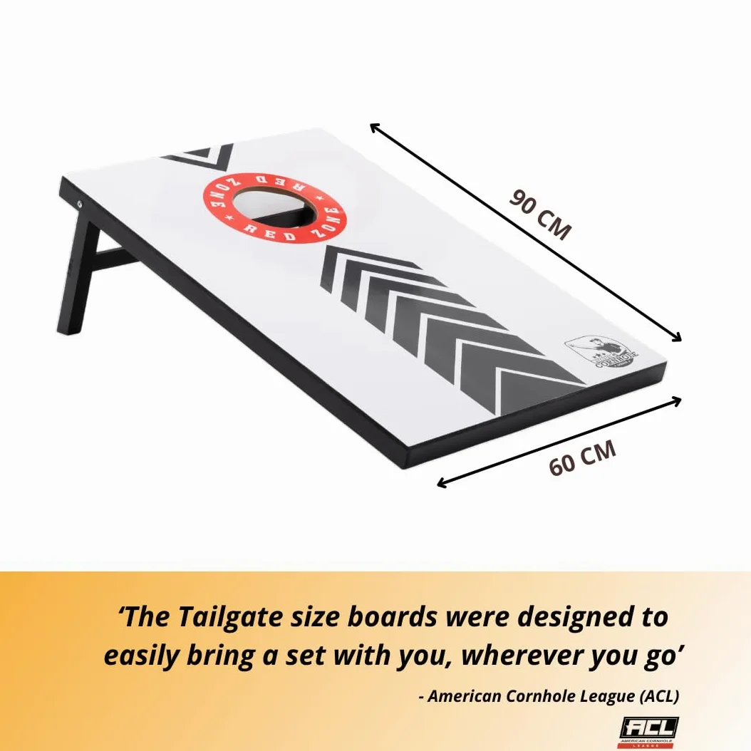 Set Cornhole Ufficiale 90 x 60 cm – Red Zone – 2 Tavole Cornhole – 2 x 4 Sacchetti Cornhole – Borsa per il Trasporto Inclusa – MDF – Qualità Premium (90x60 MDF – RED ZONE)