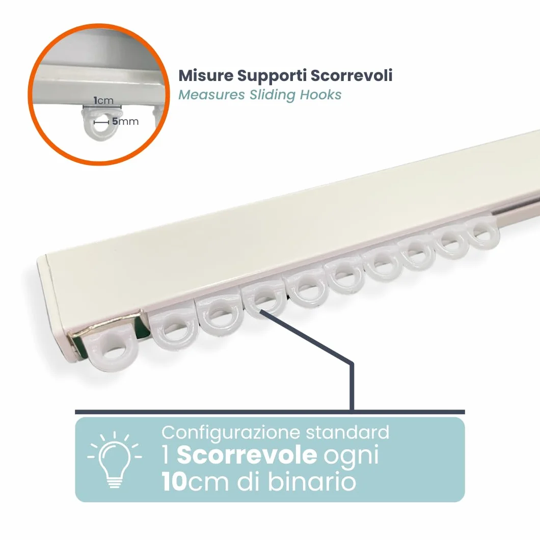 Zineffa Riloga Scorritenda Lineare in Alluminio Bianco Binario per Tende a Soffitto Parete L. 200 CM Movimento MANUALE