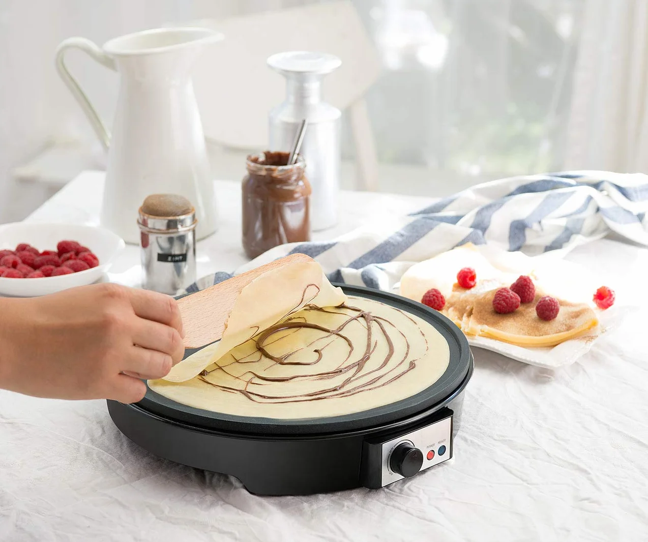 Rosenstein & Söhne Crepe Maker XL Elettrico con Regolatore di Temperatura e Rivestimento Antiaderente
