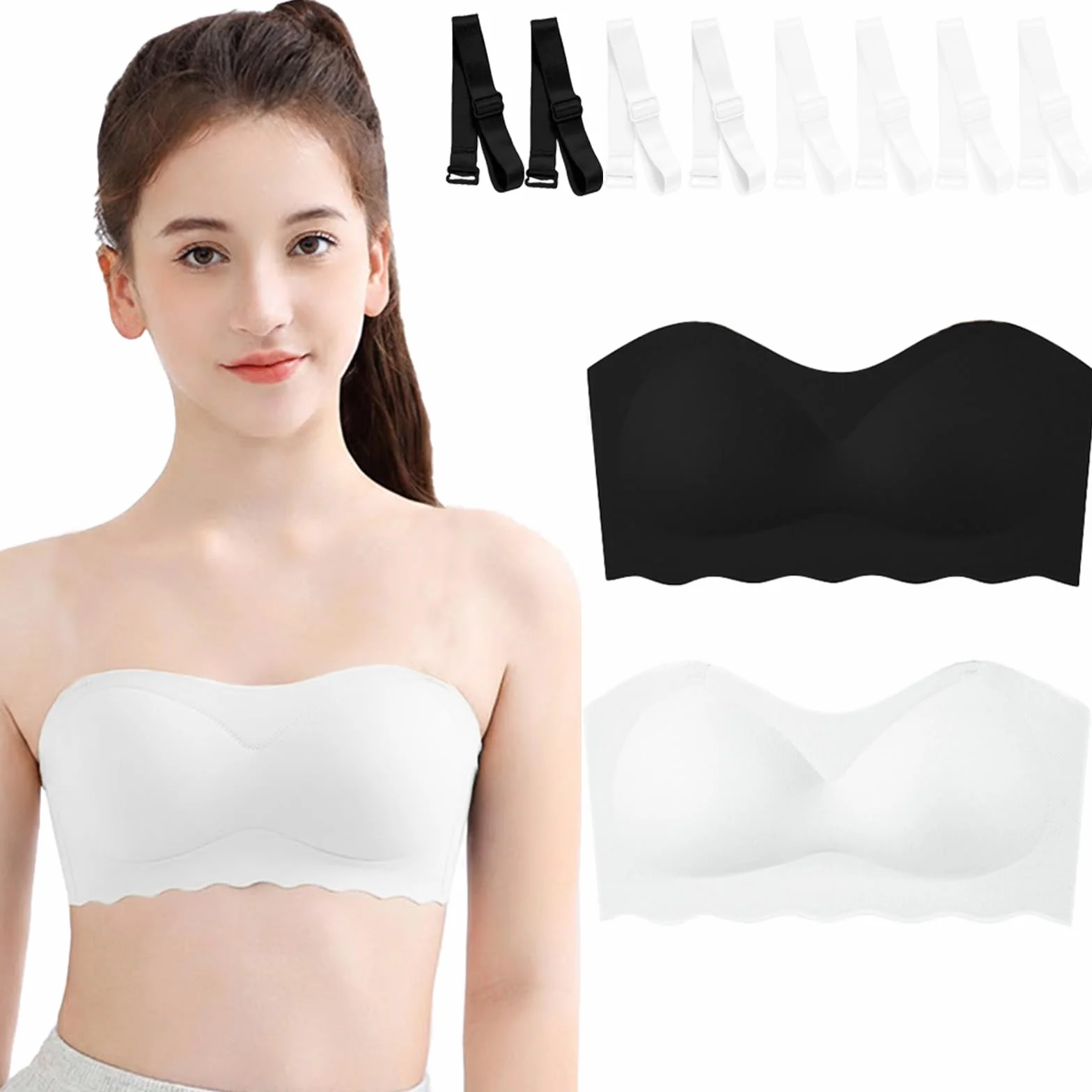 Reggiseno senza spalline senza cuciture confezione da 2 pezzi senza ferretto bralette con cinghie sostituibili per bambini 10-18 anni
