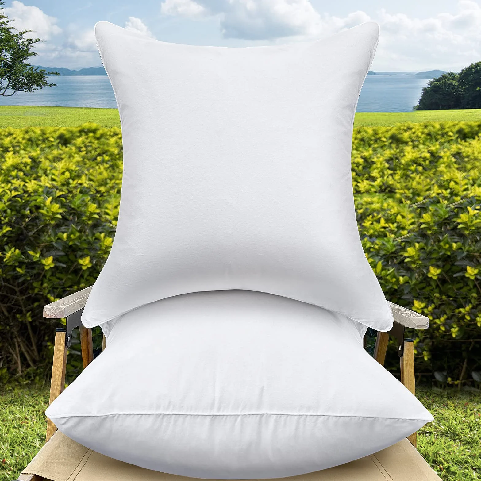 Set di 2 Inserti per Cuscini Decorativi Impermeabili Bianchi 65x65 cm