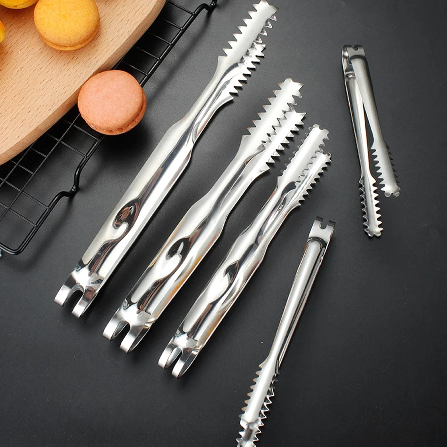 10 pezzi di pinze per ghiaccio in acciaio inox, pinze per alimenti da, griglia, barbecue e bar, pinze multiuso resistenti alla ruggine con presa salda, pinze in metallo faci (22,8 cm)