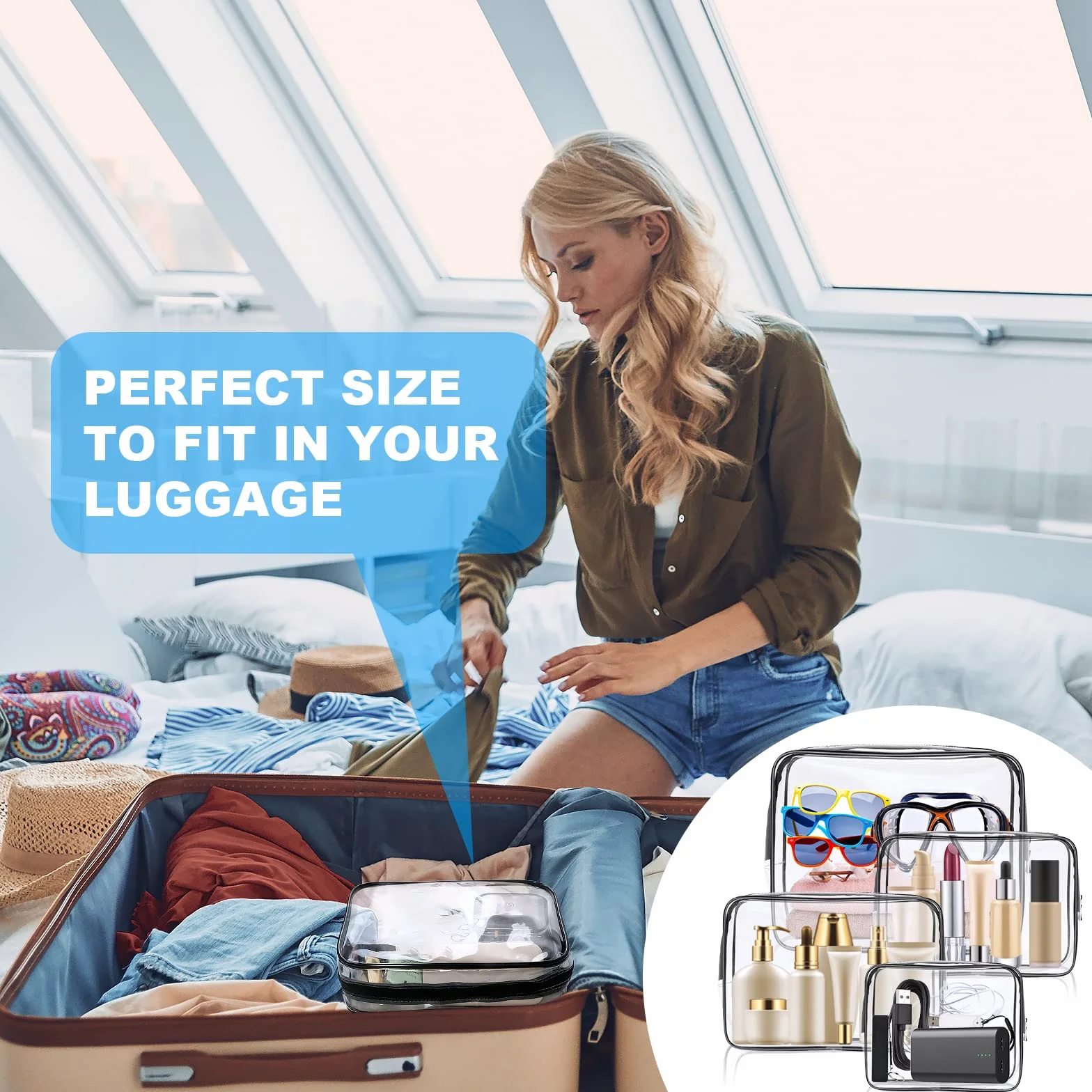 Aucuu Beauty Case Trasparente 4 Pezzi Borse Impermeabili Borsa da Viaggio per Cosmetici