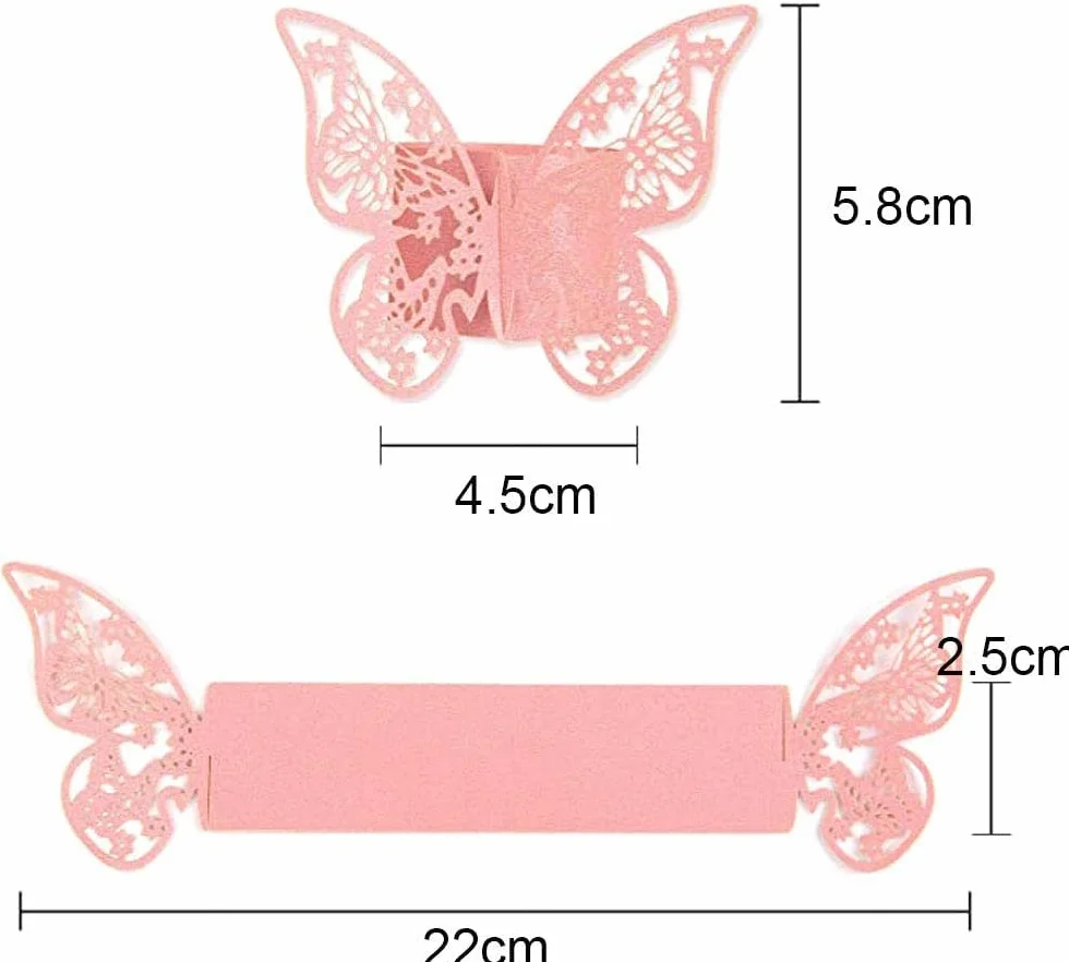 LATRAT 50 pezzi di carta 3D farfalla tovaglioli anelli porta tovaglioli banquet decorazione da tavolo portatovaglioli per matrimonio, hotel, tavolo, decorazione per feste
