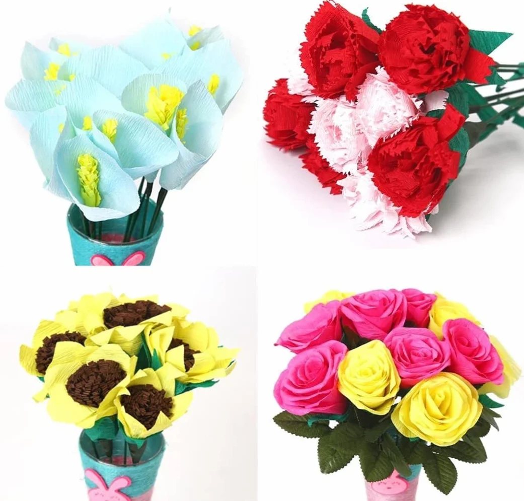 Carta Crespa di Alta Qualità 70g 25,4cm x 2,4m Chartreuse Bianco Verde Rosa per Fiori
