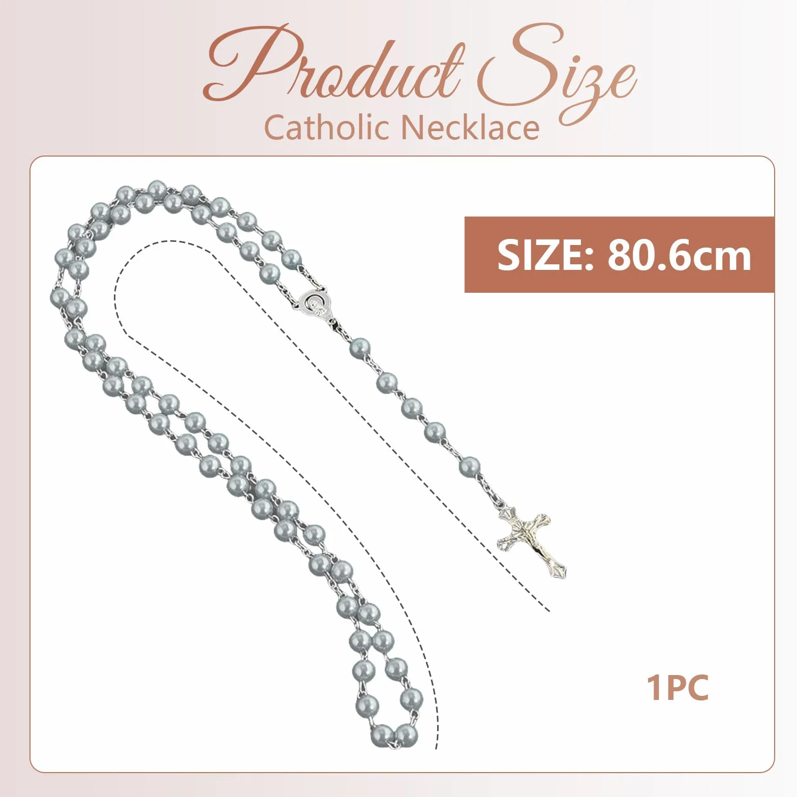 Collana rosario grigia per donne Collana rosario cattolica con perle artificiali Stile monocolore Regalo spirituale per preghiera e meditazione
