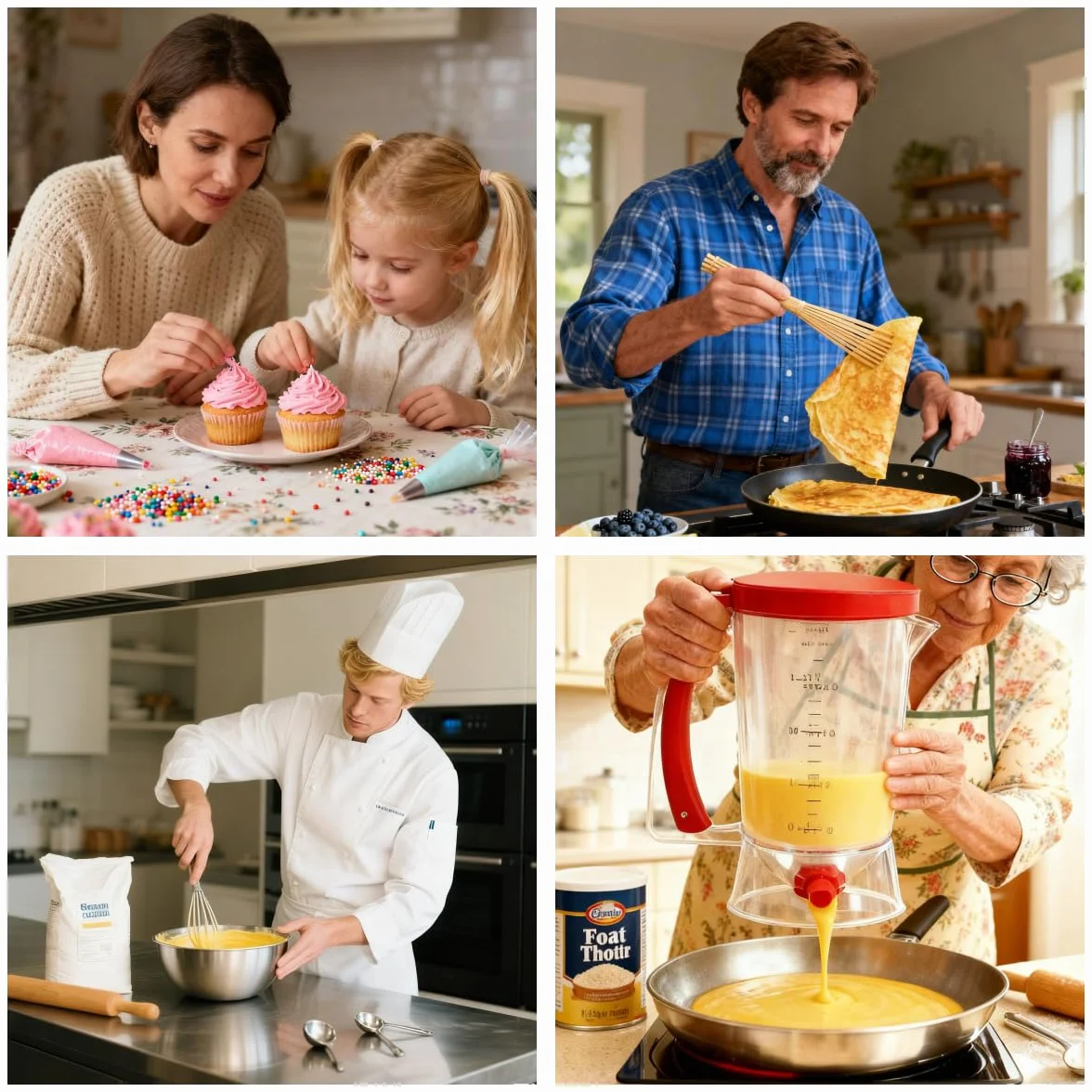 Dispenser di Pasta per Pancake con 1 Pennello da Cucina in Silicone, 900ml Dispenser Manuale per Pastella per Pancake ABS Separatore di Pastella per Cupcake Antigoccia per Torta Waffle Muffin