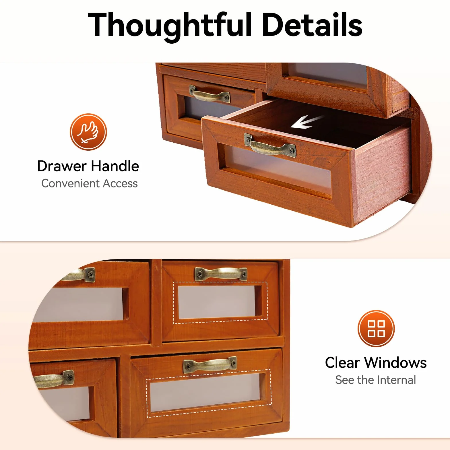 4 armadietti vintage in legno, 16 cassetti con finestra a vista, organizer da scrivania per ufficio e bricolage, cassettiera retrò per piccoli oggetti, contenitore