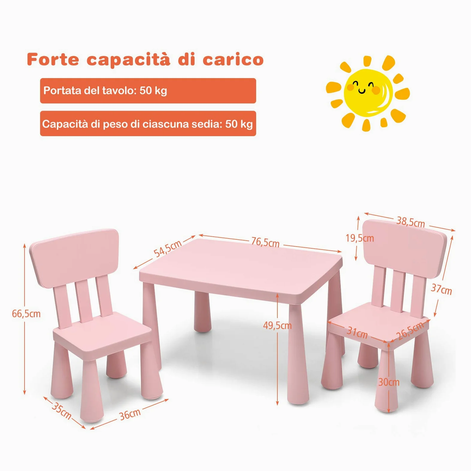 COSTWAY Set Tavolo e Sedie per Bambini 1-7 Anni, 2 Sedie Ergonomiche con Schienale, Materiale PP Atossico e Inodore, Angoli Arrotondati, Adatto per Giocare, Disegnare e Leggere, Portata 50kg (Rosa)