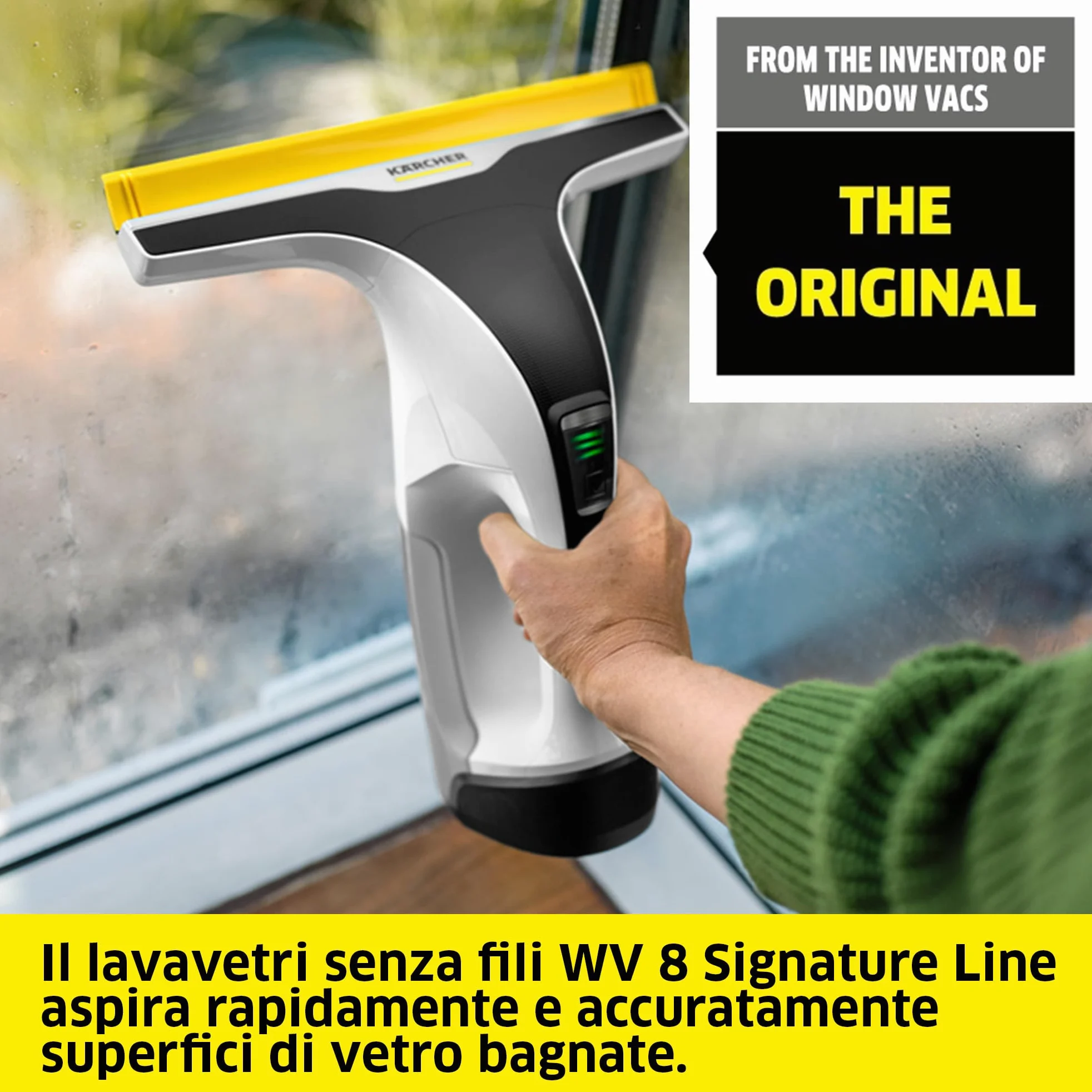 KÄRCHER lavavetri a batteria WV 8 Signature Line, autonomia: 55 min, serbatoio: 150 ml, 2 labbra, flacone spray e 2 panni in microfibra, raschietto per sporco, detergente per vetri