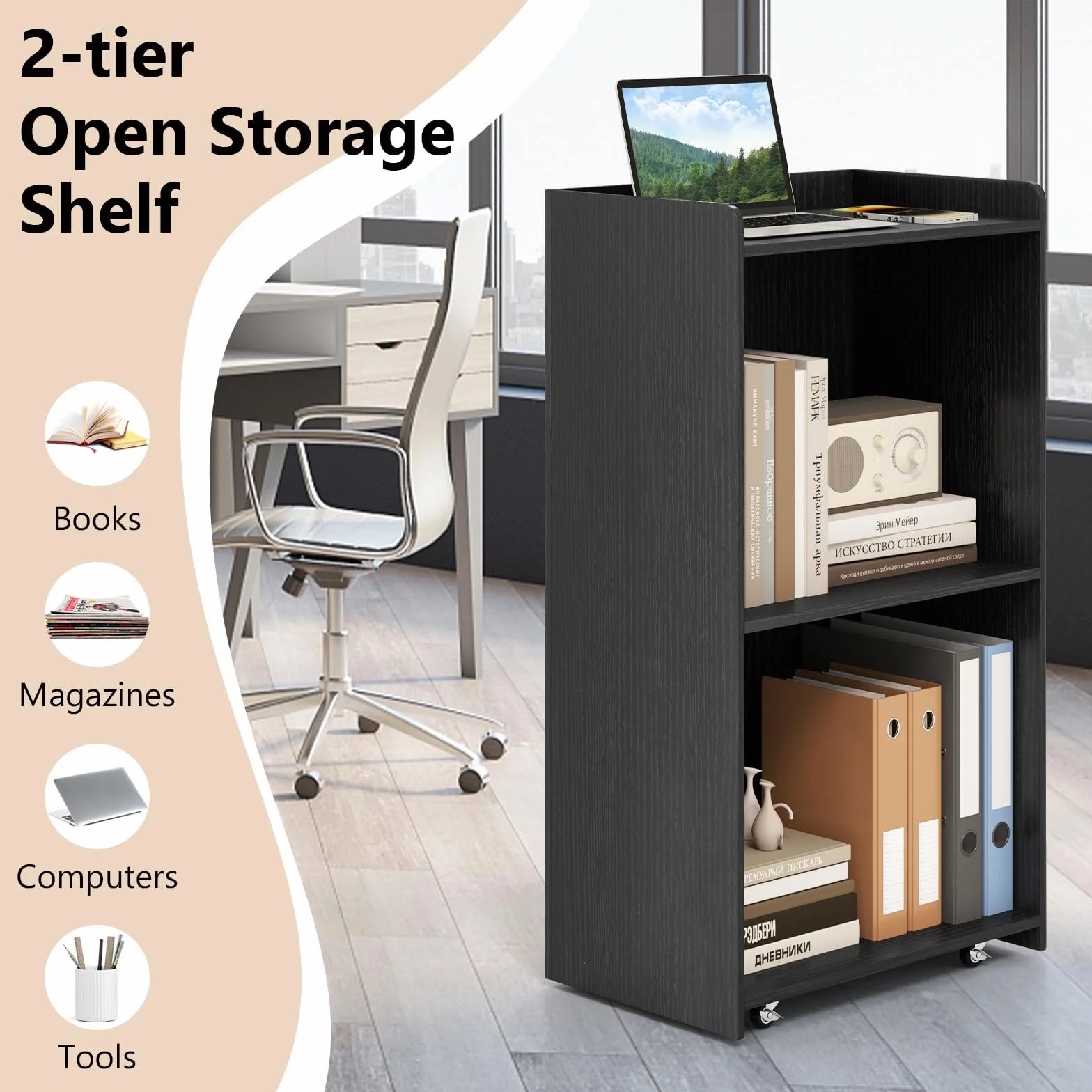 GIANTEX Podio - Leggio mobile con ruote bloccabili, supporto per podio in legno, per sala riunioni, scuola e chiese, 57,5 x 37 x 105 cm (nero)