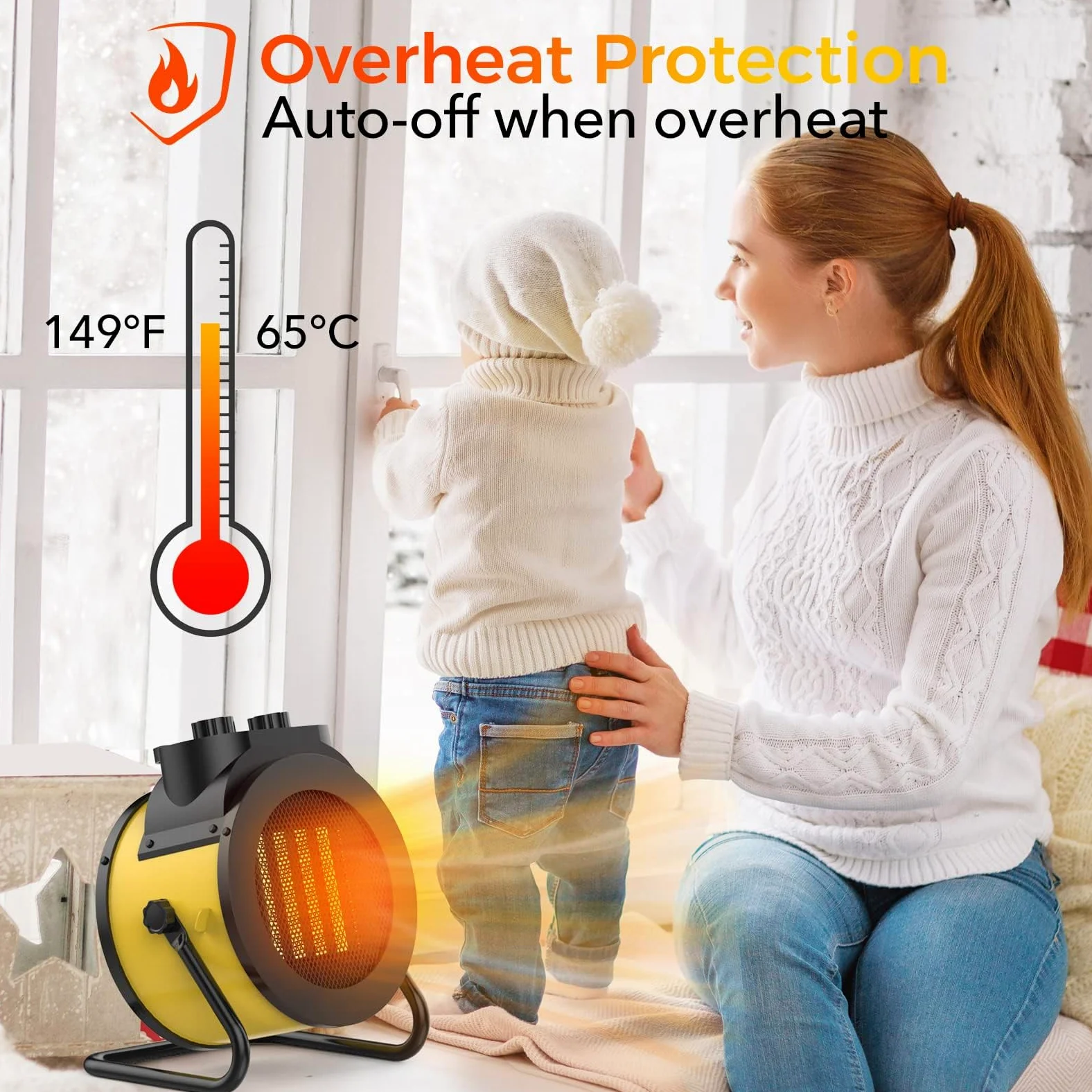 Riscaldatori per ambienti interni, riscaldamento elettrico PTC 1500W con angolo regolabile di 90°, riscaldamento rapido di sicurezza, piccolo riscaldatore portatile per ufficio e casa (giallo)
