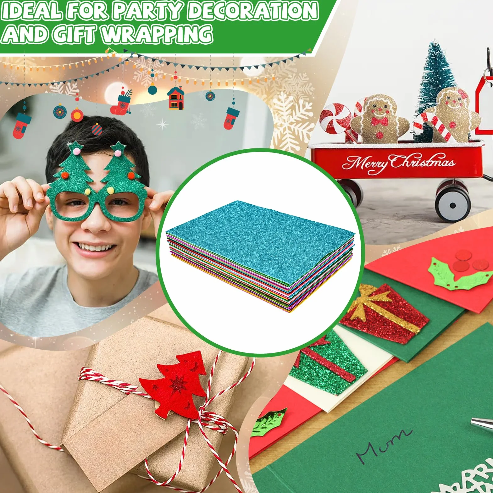 Fogli di Gomma Eva Glitterata 2 mm A4 Carta Colorata per Scrapbooking