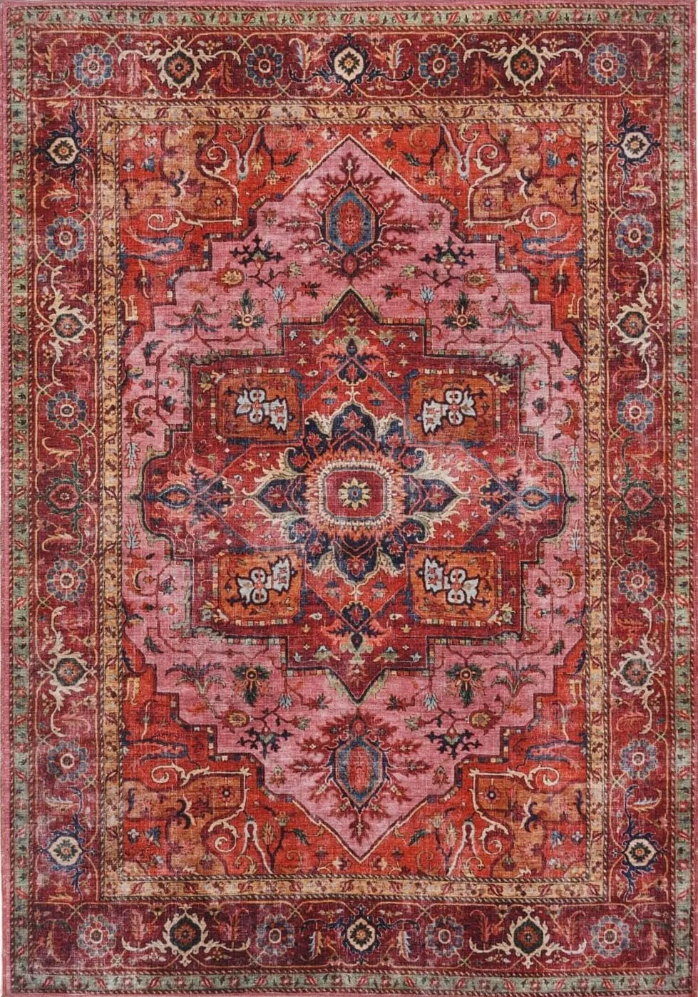 RugVista Georgia Oriental, Tappeto, Orientali, 160 x 230 cm, Rettangolare, Pelo corto, Soggiorno, Camera da letto, Cucina, Lavabile in lavatrice, Rosso/Rosa