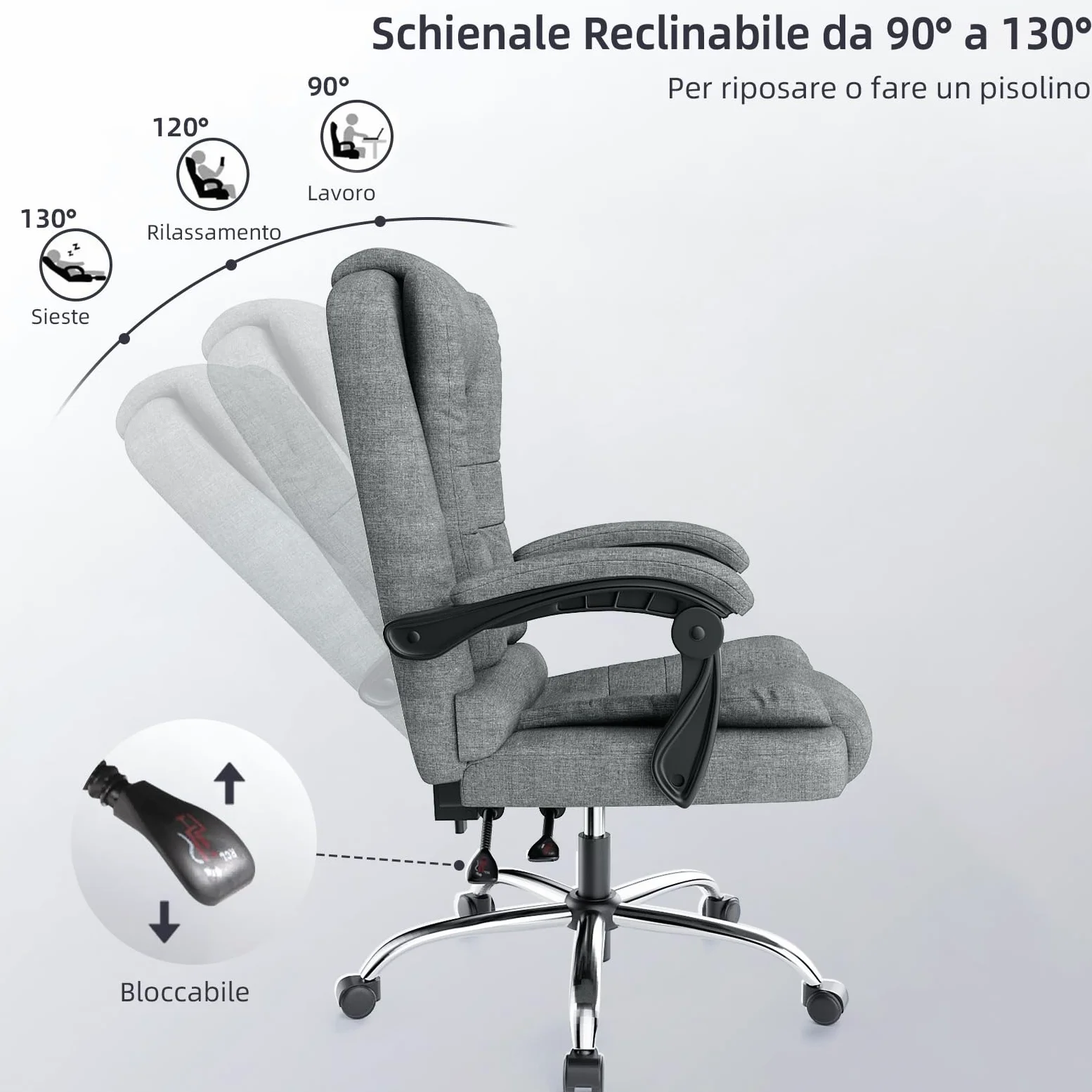 naspaluro Sedia da Ufficio Ergonomica, Poltrona Direzionale con Sedile Largo, Sedia Ufficio Reclinabile con Braccioli Imbottiti et Altezza Regolabile (Senza Poggiapiedi, Grigio Scuro)
