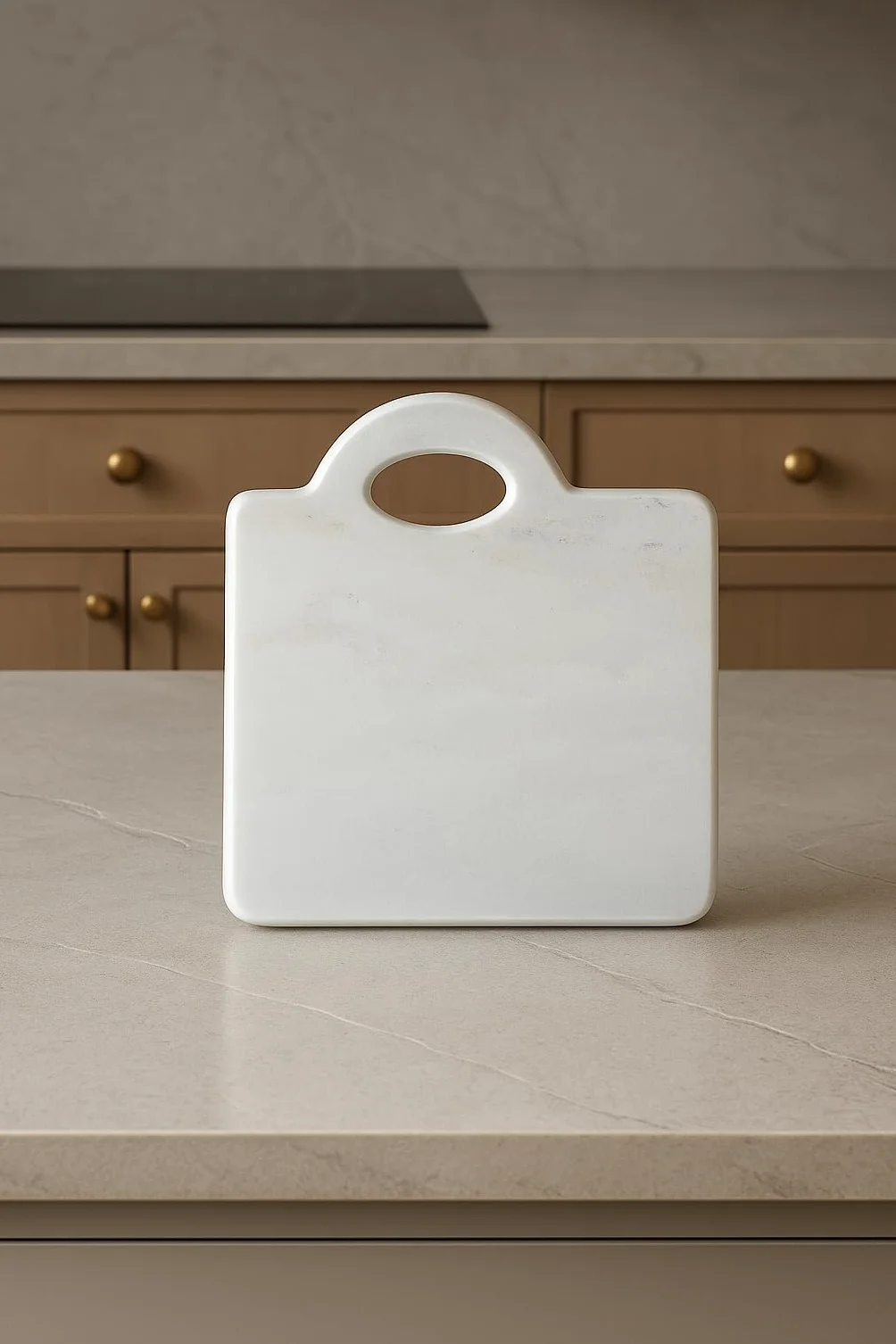Tagliere in marmo bianco 30x25 cm con manico | Tagliere cucina artigianale Made in Italy per formaggi, salumi, sushi | Vassoio elegante in pietra naturale - Kalu Creations