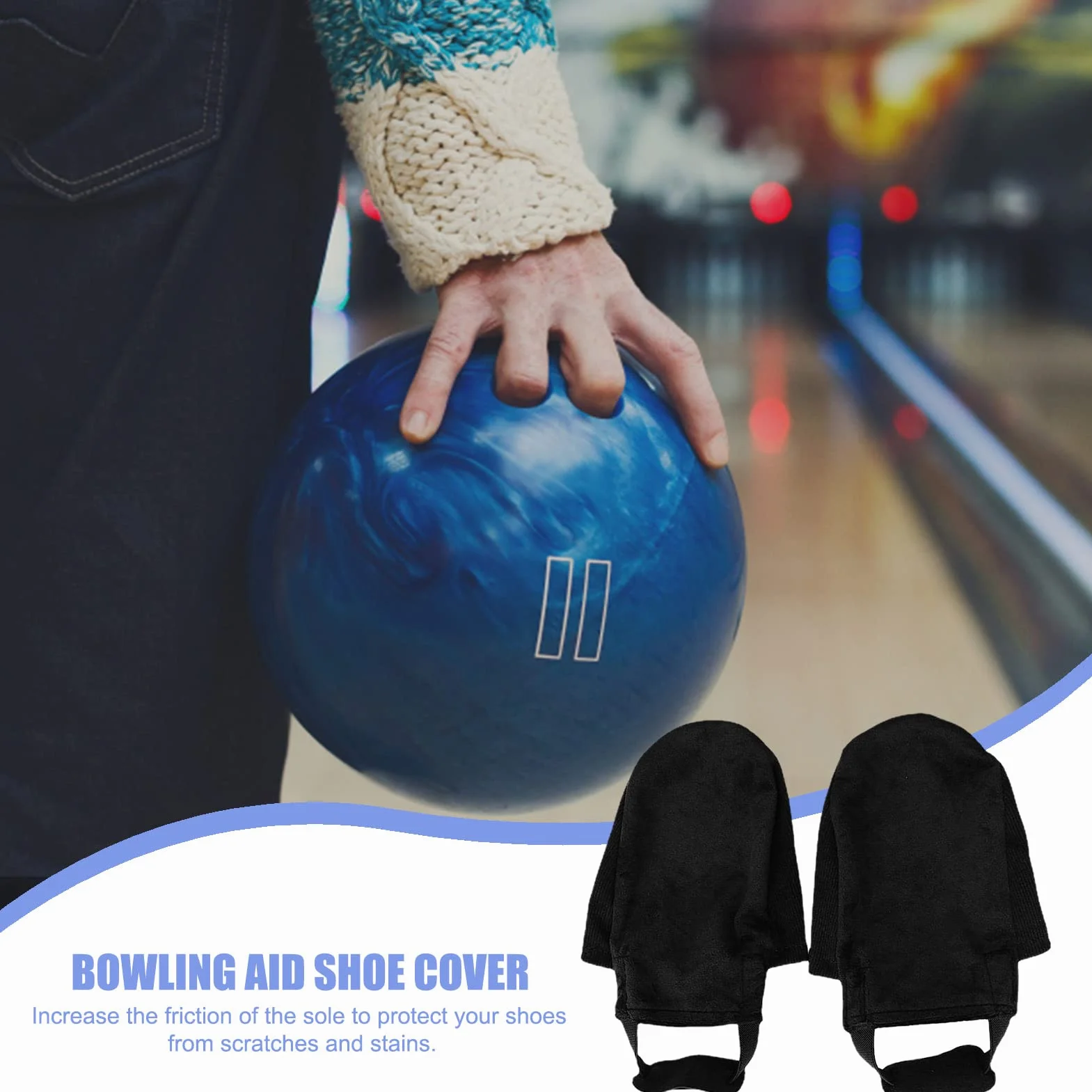 Scarpa da bowling copriscarpe antiscivolo con cordino elastico nera unisex