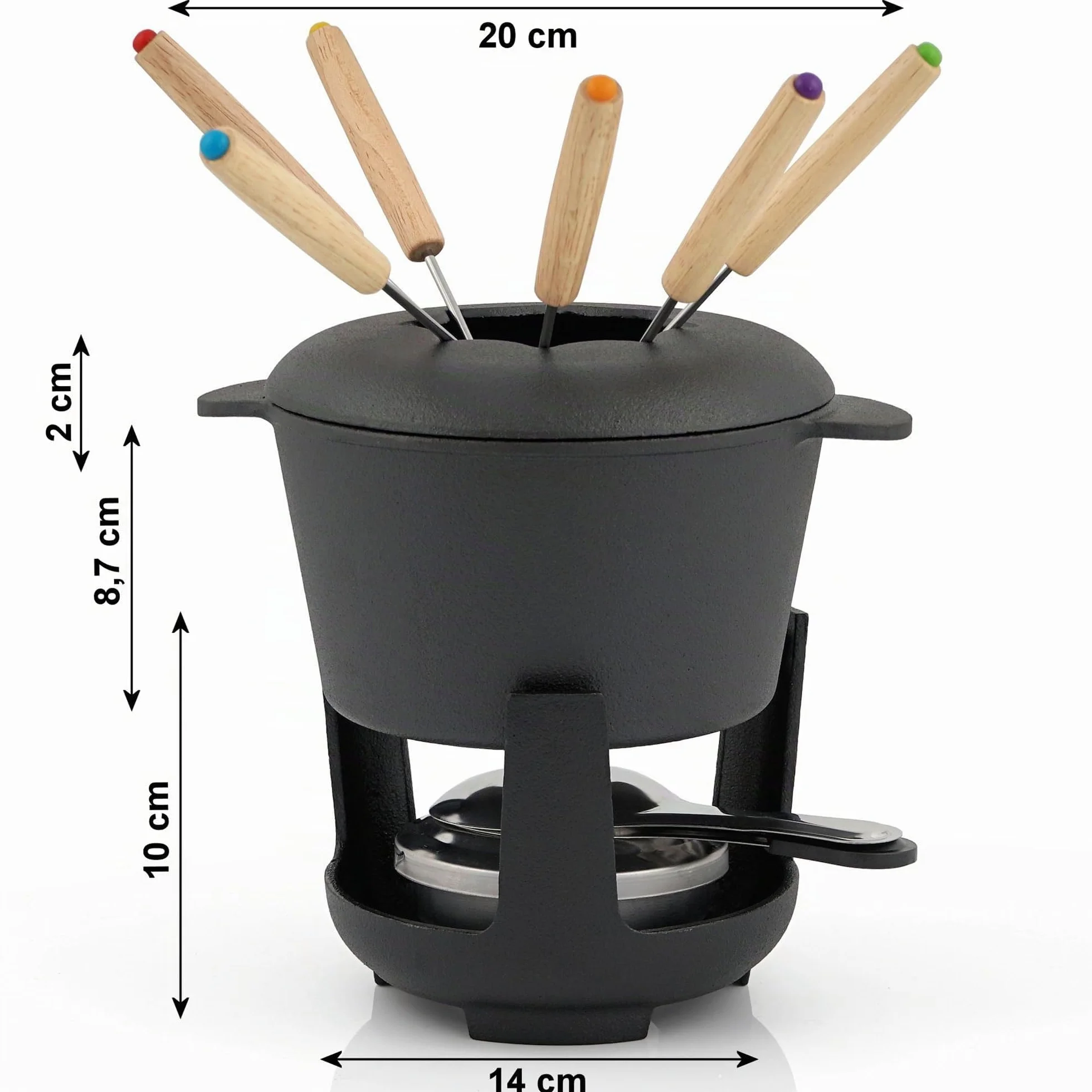 BBQ-TORO Zestaw do fondue żeliwny 6 os 13 szt palnik widelce 1L czekolada ser indukcja czarny