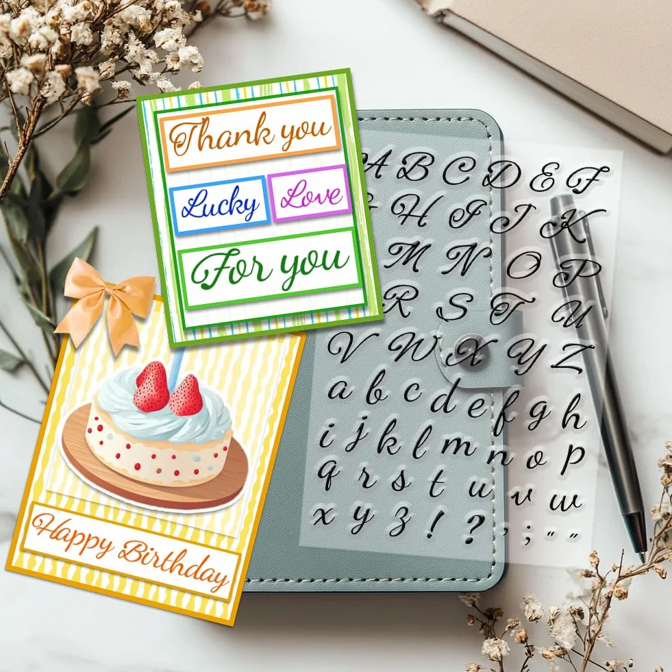 PH PandaHall Timbro Trasparente con Alfabeto 26, Timbro In Gomma Trasparente In Silicone con Lettere Scritte A Mano per per la Creazione di Biglietti, Diario, Scrapbooking, Etichette Regalo