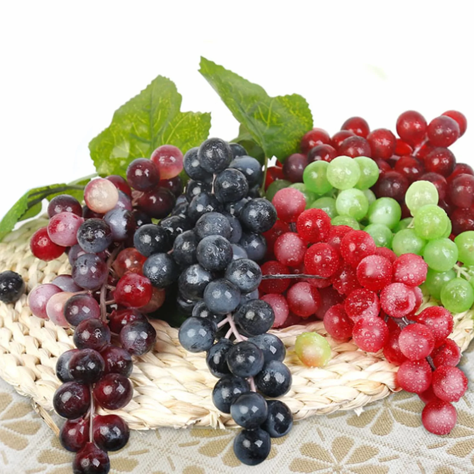 Uva artificiale 6 pezzi + 1 pianta decorazione plastica 17 cm per vino frutta celebrazione matrimonio
