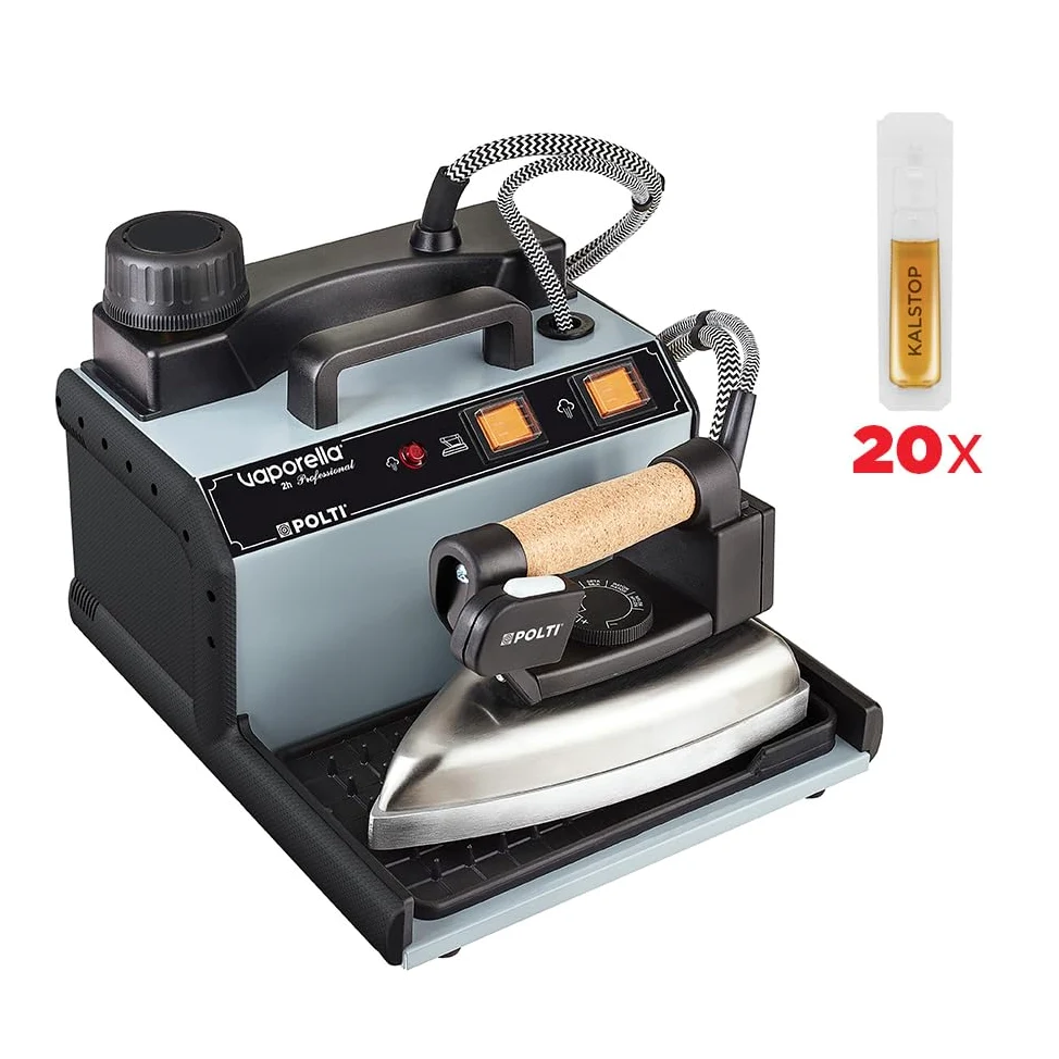 Polti Vaporella 2H Pro Kalstop, Ferro da Stiro a Vapore con Caldaia e Tappo di Sicurezza, Pressione 3 Bar, Potenza 175 W, Grigio e Nero, 20 Fiale di Kalstop Anti Calcare Incluse