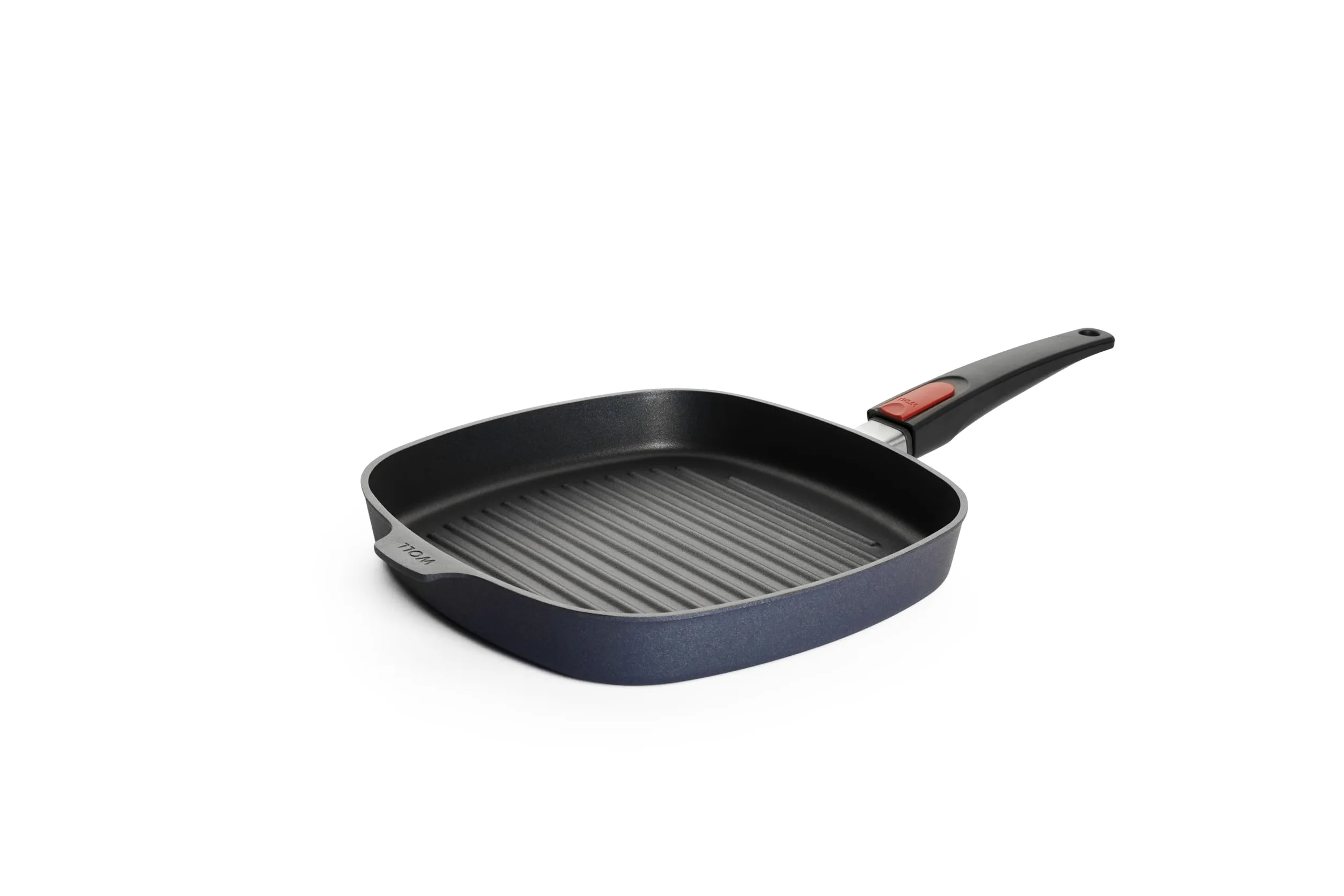 Woll Diamond Lite - Bistecchiera quadrata, con scanalature, induttiva, altezza 4 cm, con manico rimovibile, adatta per tutti i piani cottura, in alluminio pressofuso, rivestimento antiaderente,