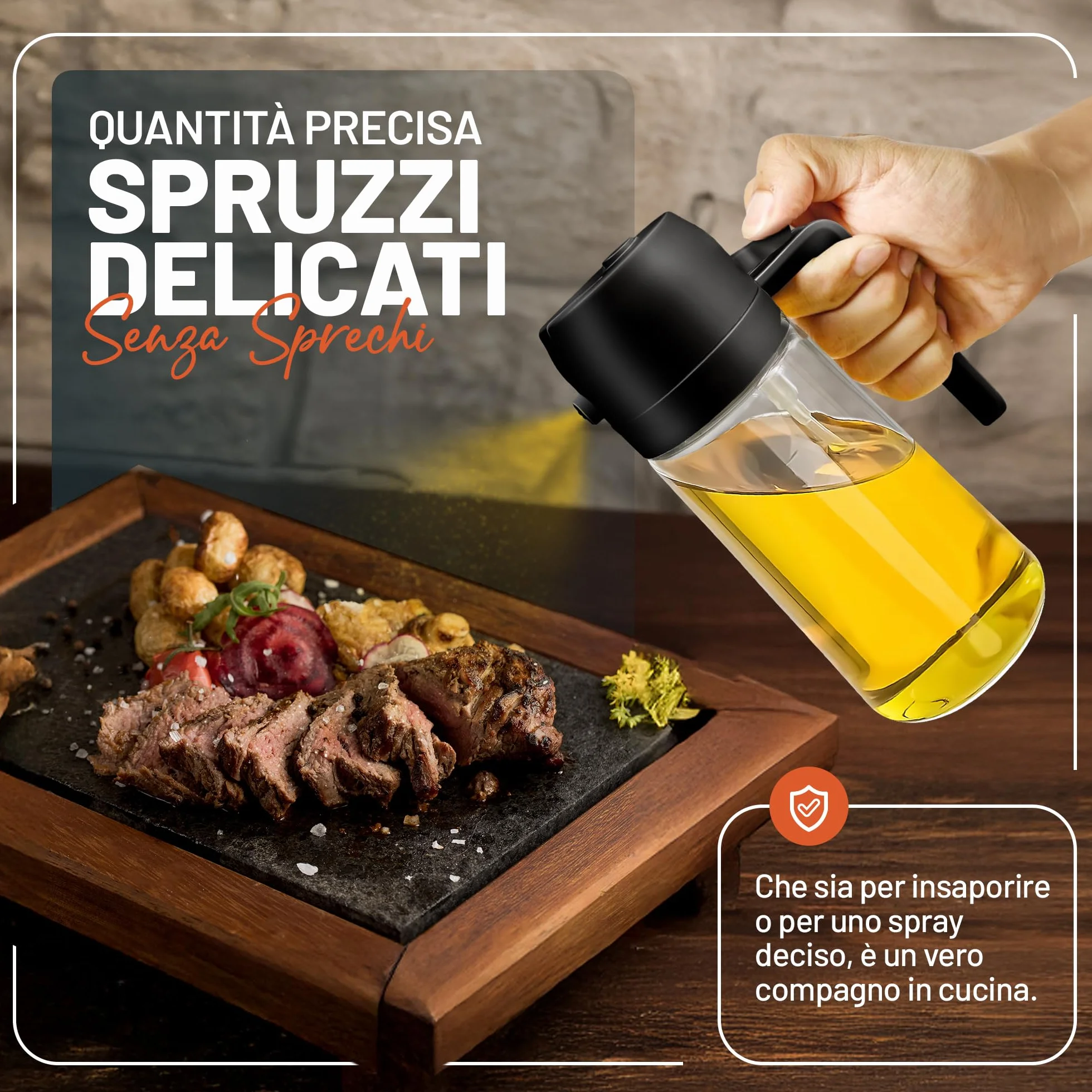 PORTENTUM Spruzzino Olio per Friggitrice Aria 500ml 2 in 1, Bottiglia e Oliera, Accessori Friggitrice Aria Nero
